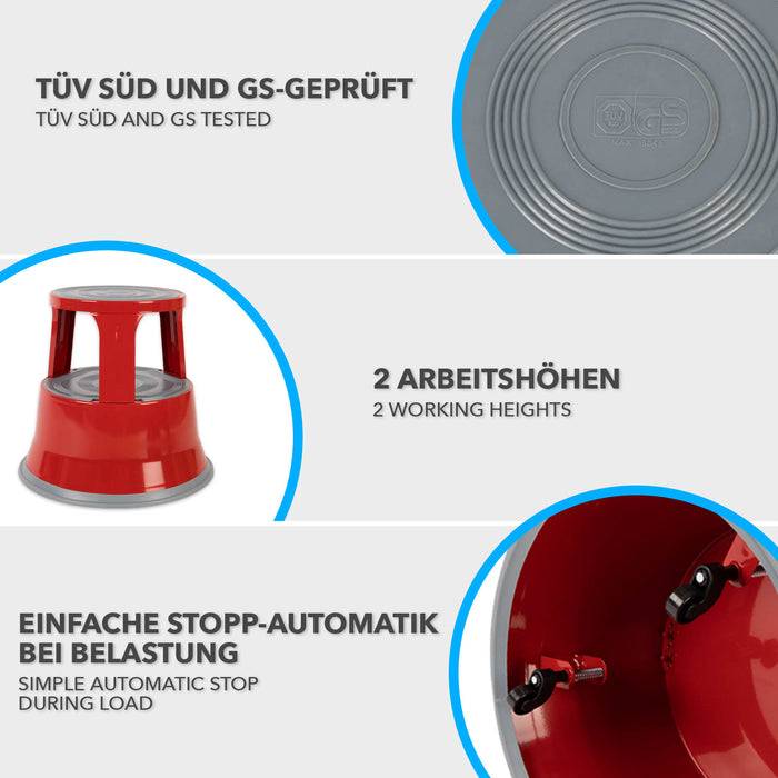 FLOORDIREKT Rollhocker - Hocker für Büro oder Gewerbe - TÜV & GS geprüft - Blau