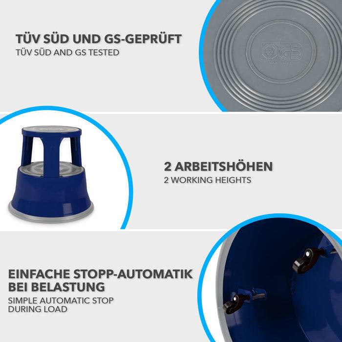 FLOORDIREKT Rollhocker - Hocker für Büro oder Gewerbe - TÜV & GS geprüft - Grau