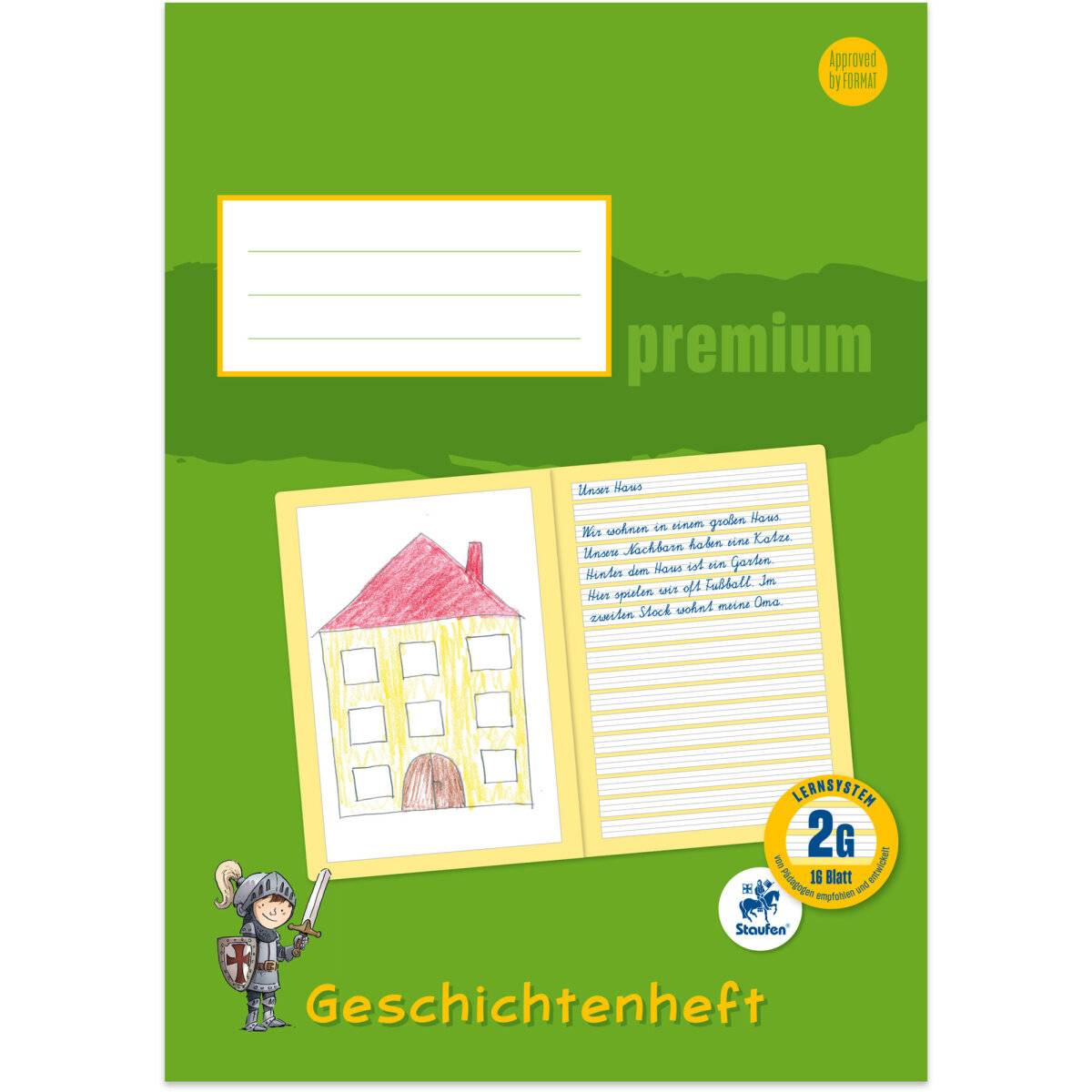 Staufen® Geschichtenheft Premium Lineatur 2G (2.Schuljahr) liniert DIN A4 Rand rundum, 16 Blatt