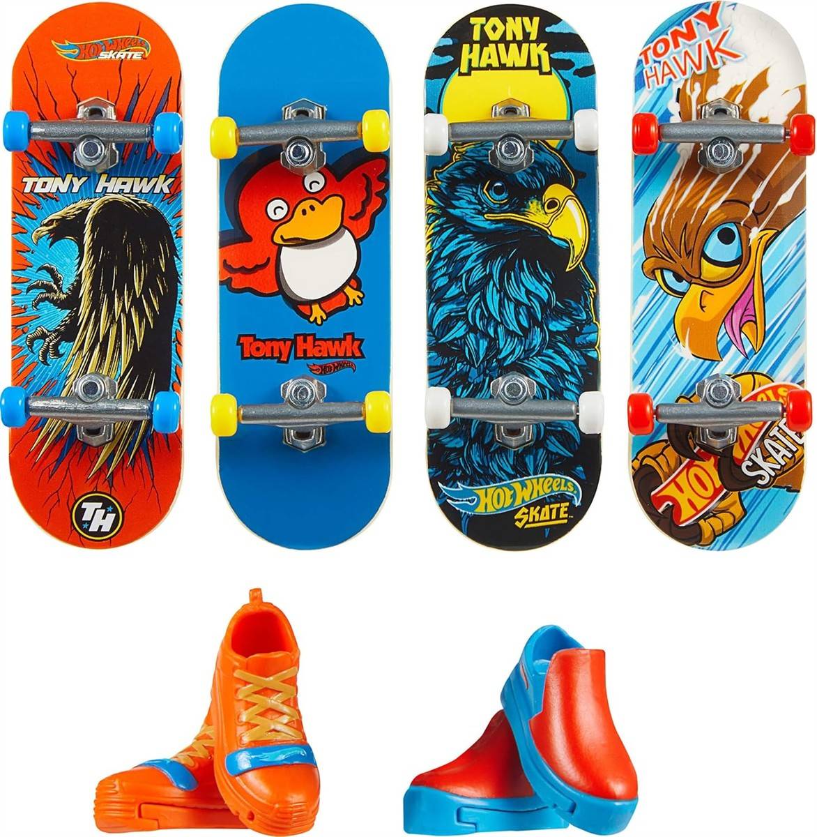 Hot Wheels Skate Tony Hawk Griffbrett Boards 4er Pack + Skaterschuhe exklusiv 5+