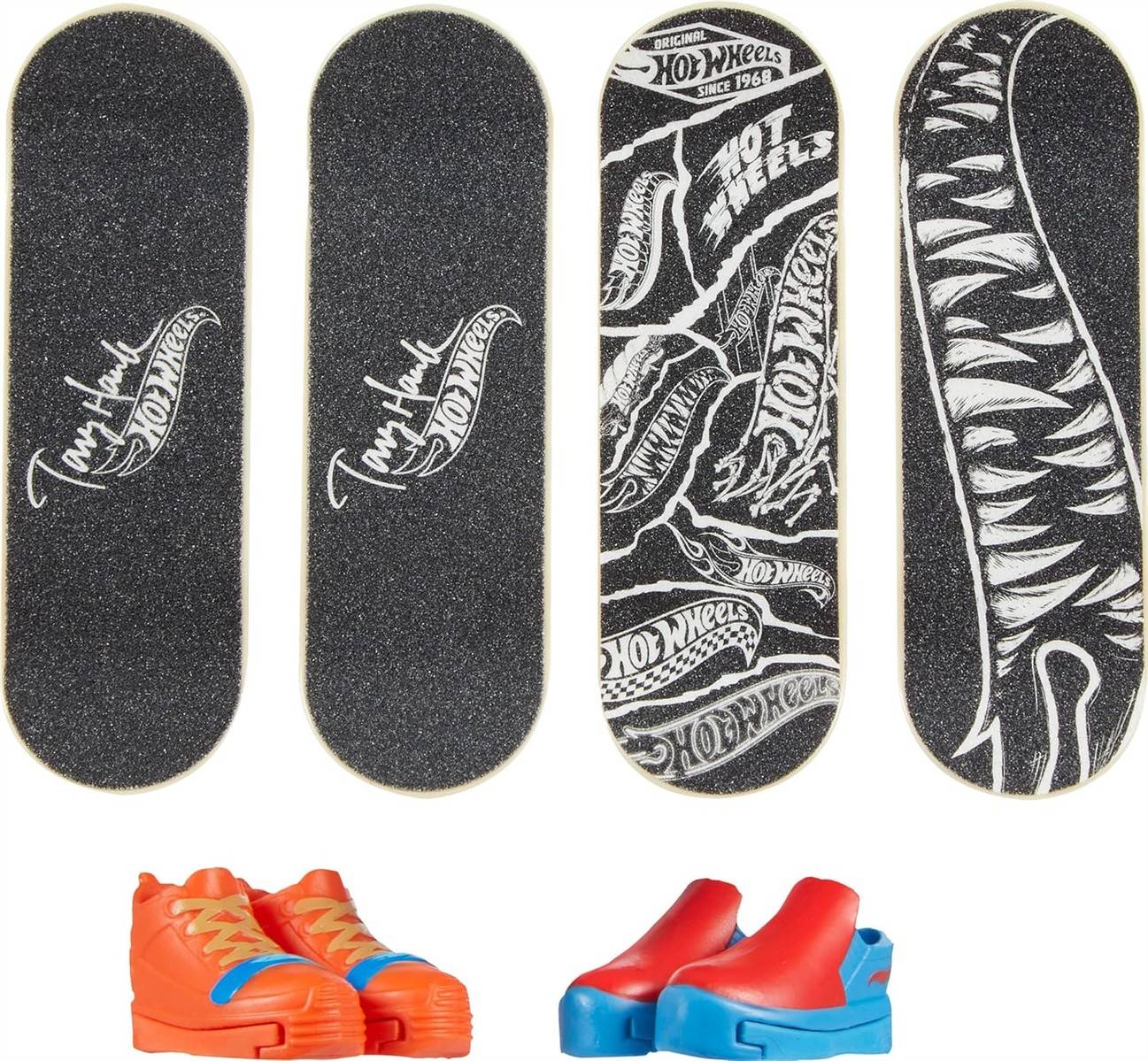 Hot Wheels Skate Tony Hawk Griffbrett Boards 4er Pack + Skaterschuhe exklusiv 5+