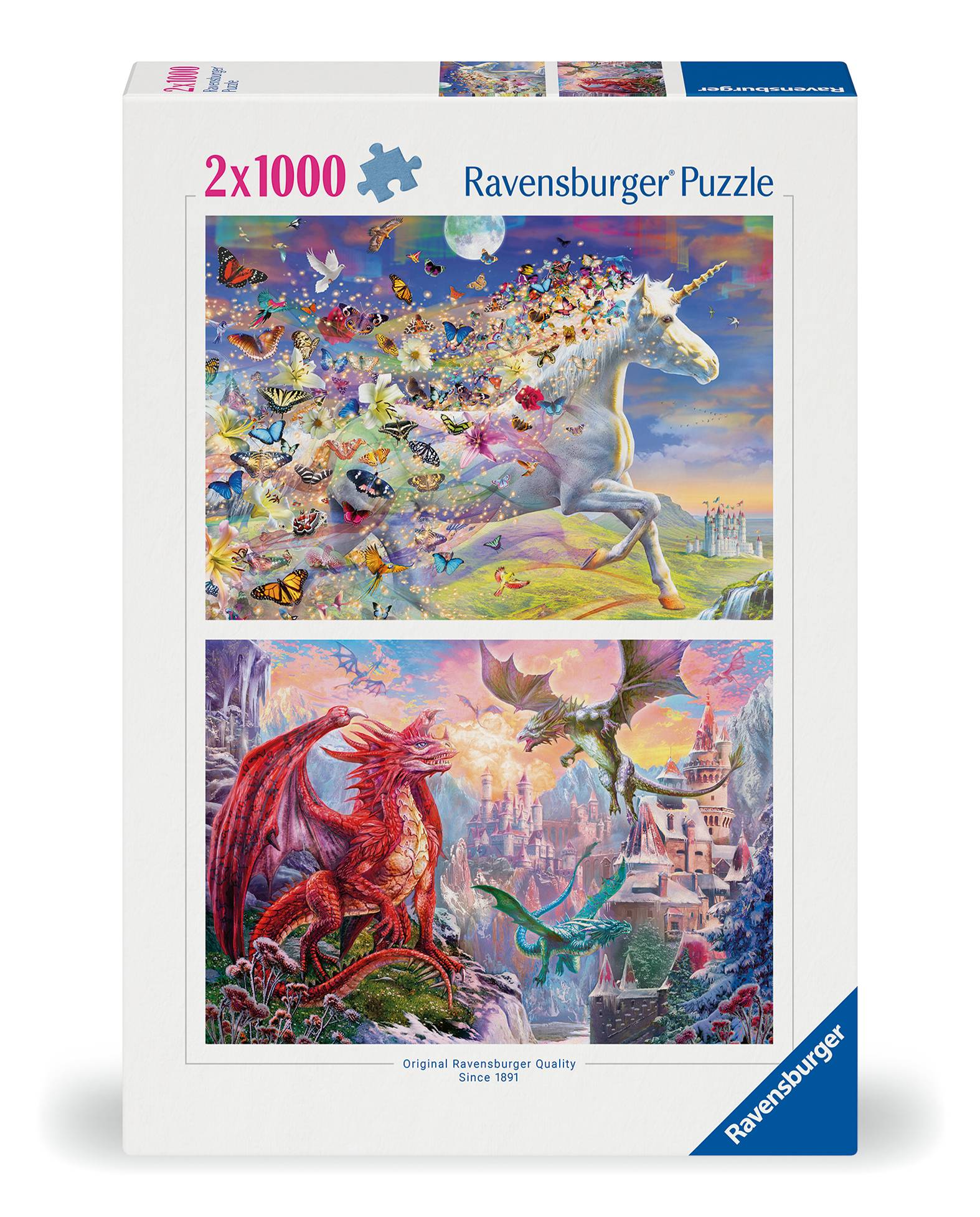 Ravensburger, Einhorn und Drachen, 2x 1000 Teile Puzzle