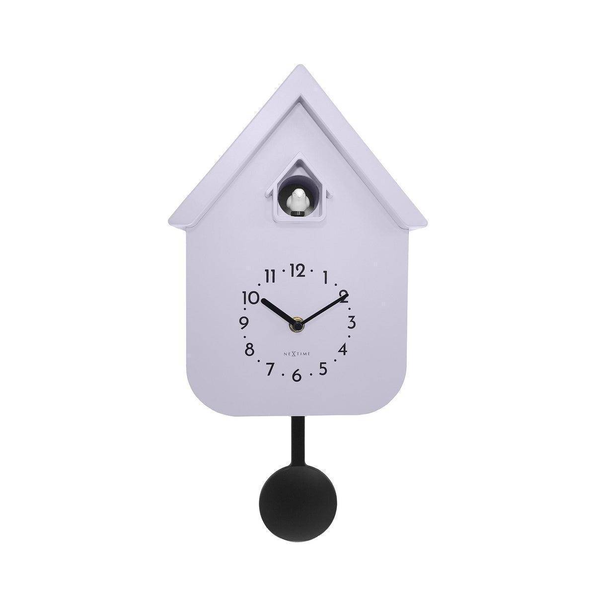 Wanduhr 21,5x41,5x8,5 cm – Pendel – Olivgrün/Lavendel/Schwarz/Weiß – Kunststoff – NeXtime 'Twitter'