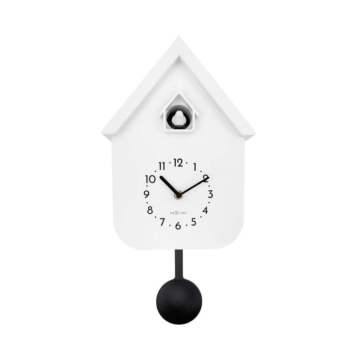 Wanduhr 21,5x41,5x8,5 cm mit Pendel, Weiß, Kunststoff, NeXtime 'Twitter'