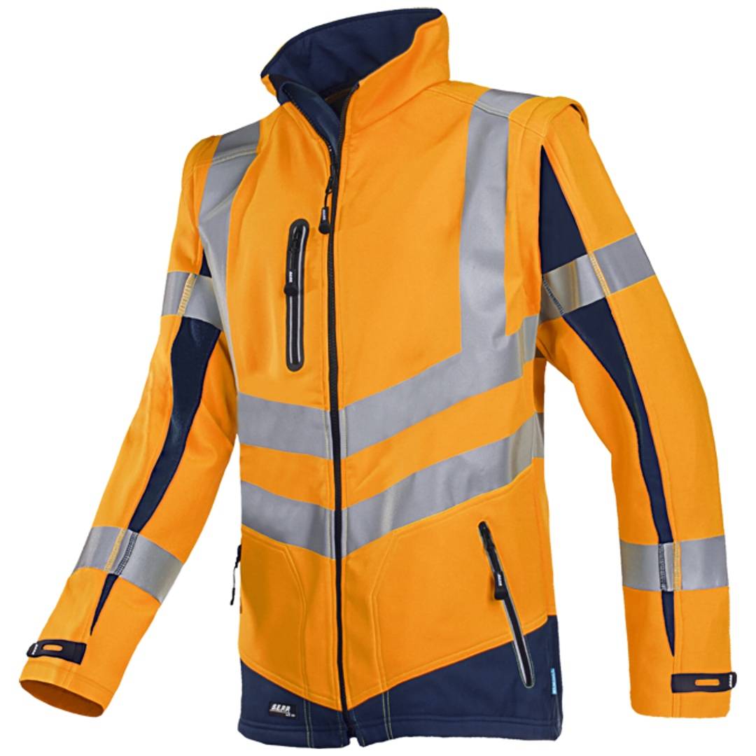 Sioen SIOEN Warnschutz Softshelljacke Malden mit abnehmbaren Ärmeln Gr. XL leuchtorange/marine
