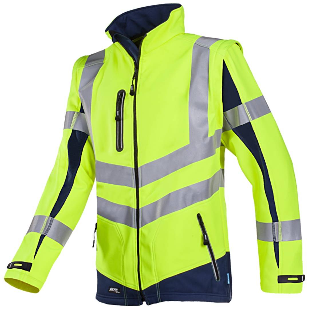Sioen SIOEN Warnschutz Softshelljacke Malden mit abnehmbaren Ärmeln Gr. 4XL leuchtgelb/marine