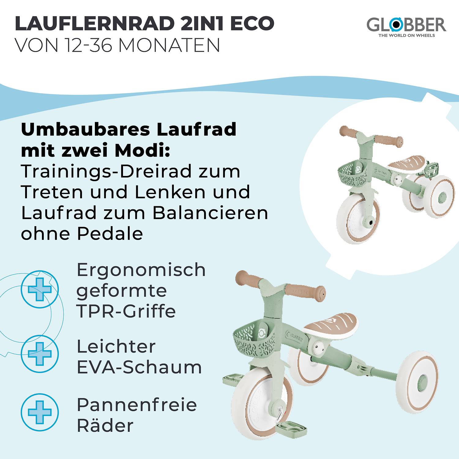 GLOBBER LEARNING TRIKE 2in1 PLUS ECO salbei grün