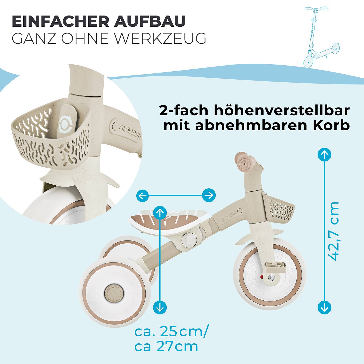 GLOBBER LEARNING TRIKE 2in1 PLUS ECO taupe