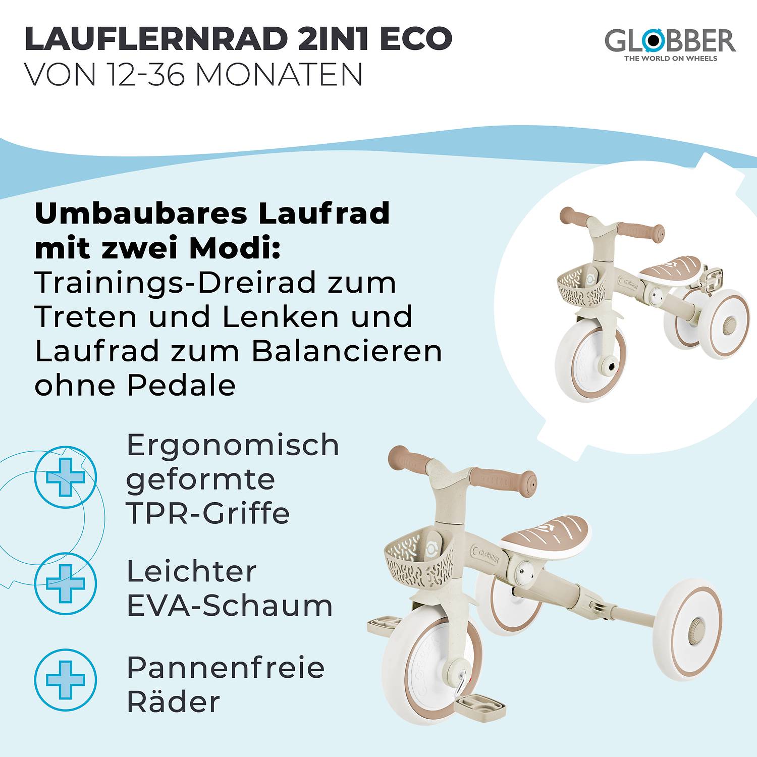 GLOBBER LEARNING TRIKE 2in1 PLUS ECO taupe