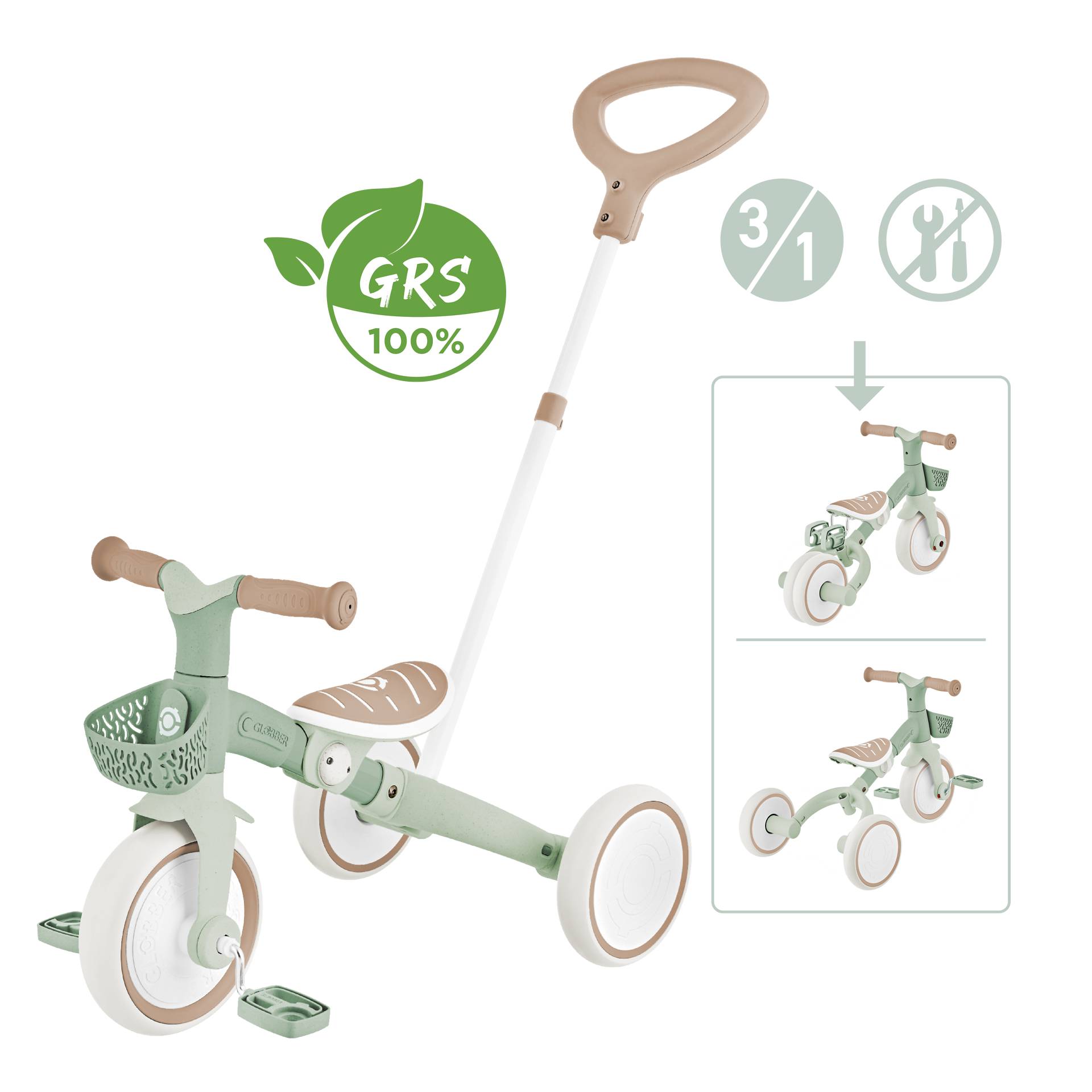 GLOBBER LEARNING TRIKE 3in1 PLUS ECO salbei grün