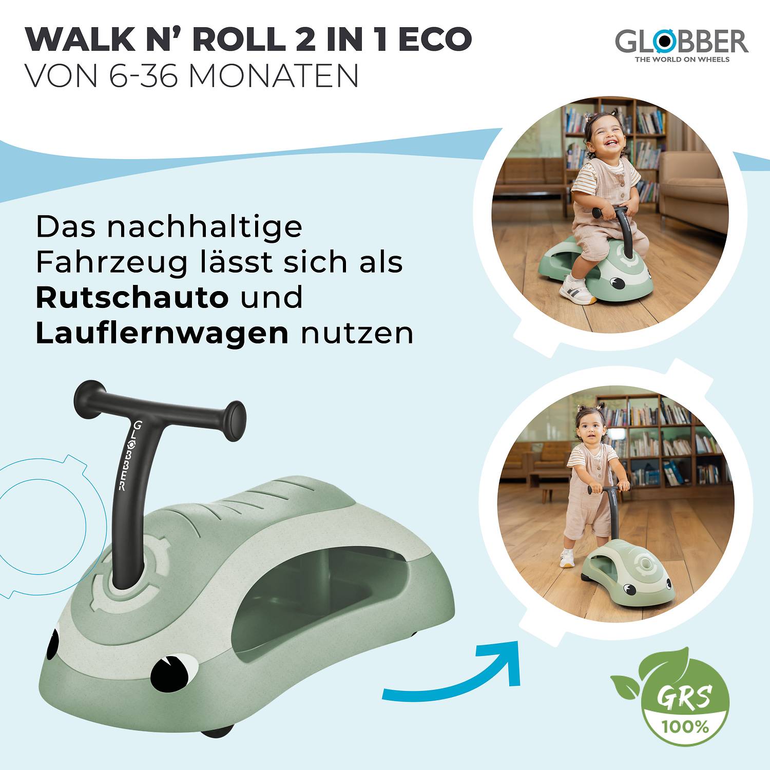 GLOBBER WALK N' ROLL 2in1 ECO pistazie