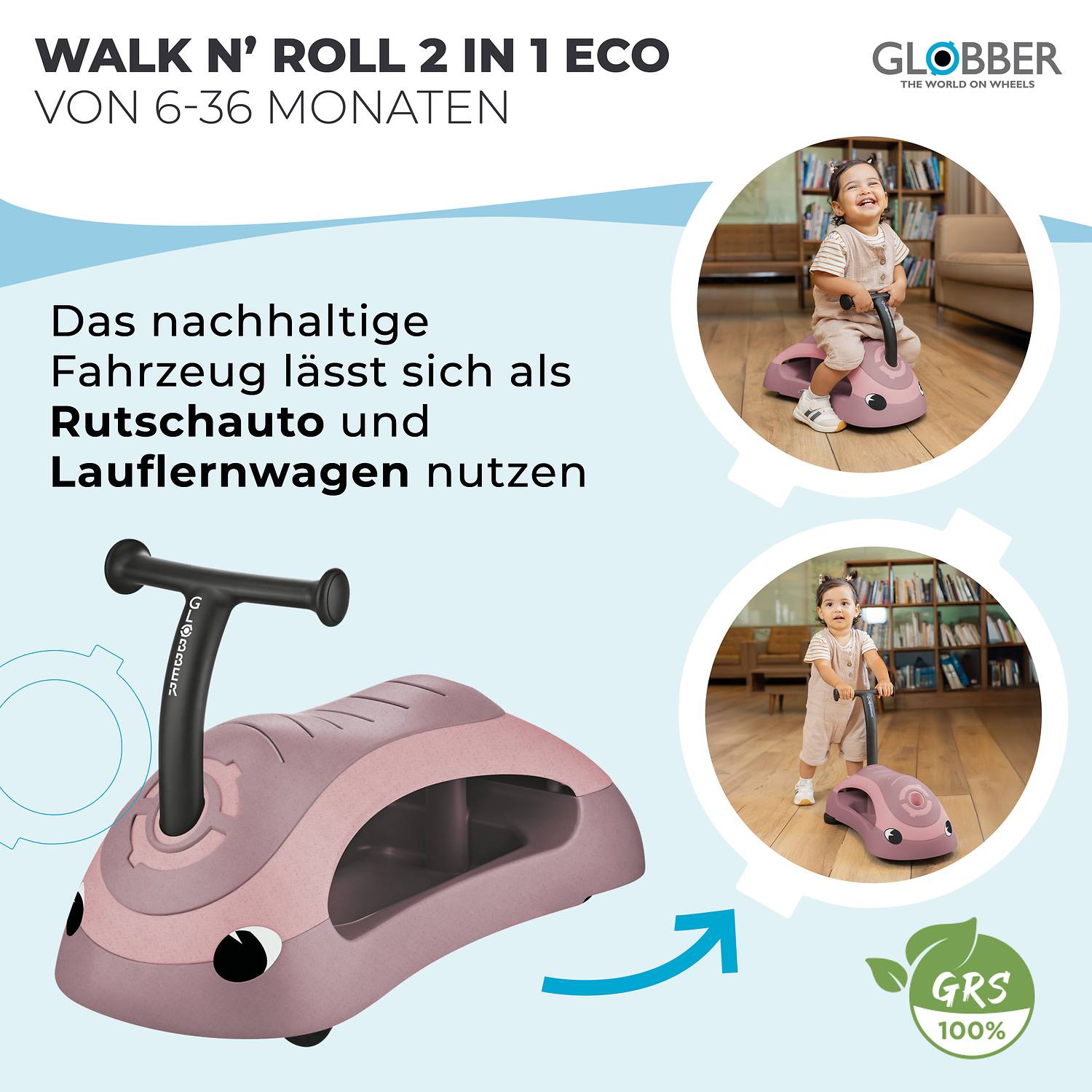 GLOBBER WALK N' ROLL 2in1 ECO beere