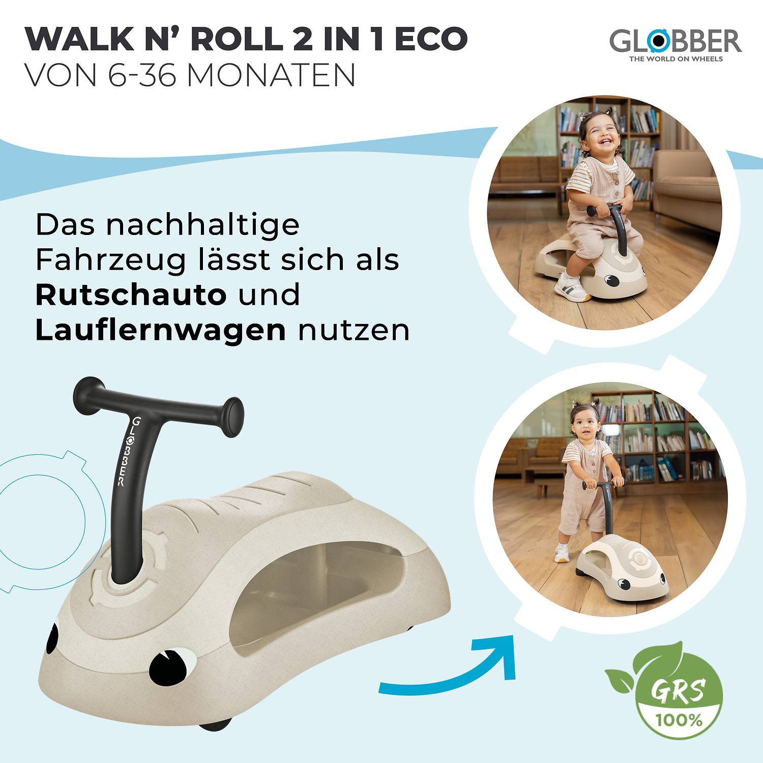 GLOBBER WALK N' ROLL 2in1 ECO kokos weiß