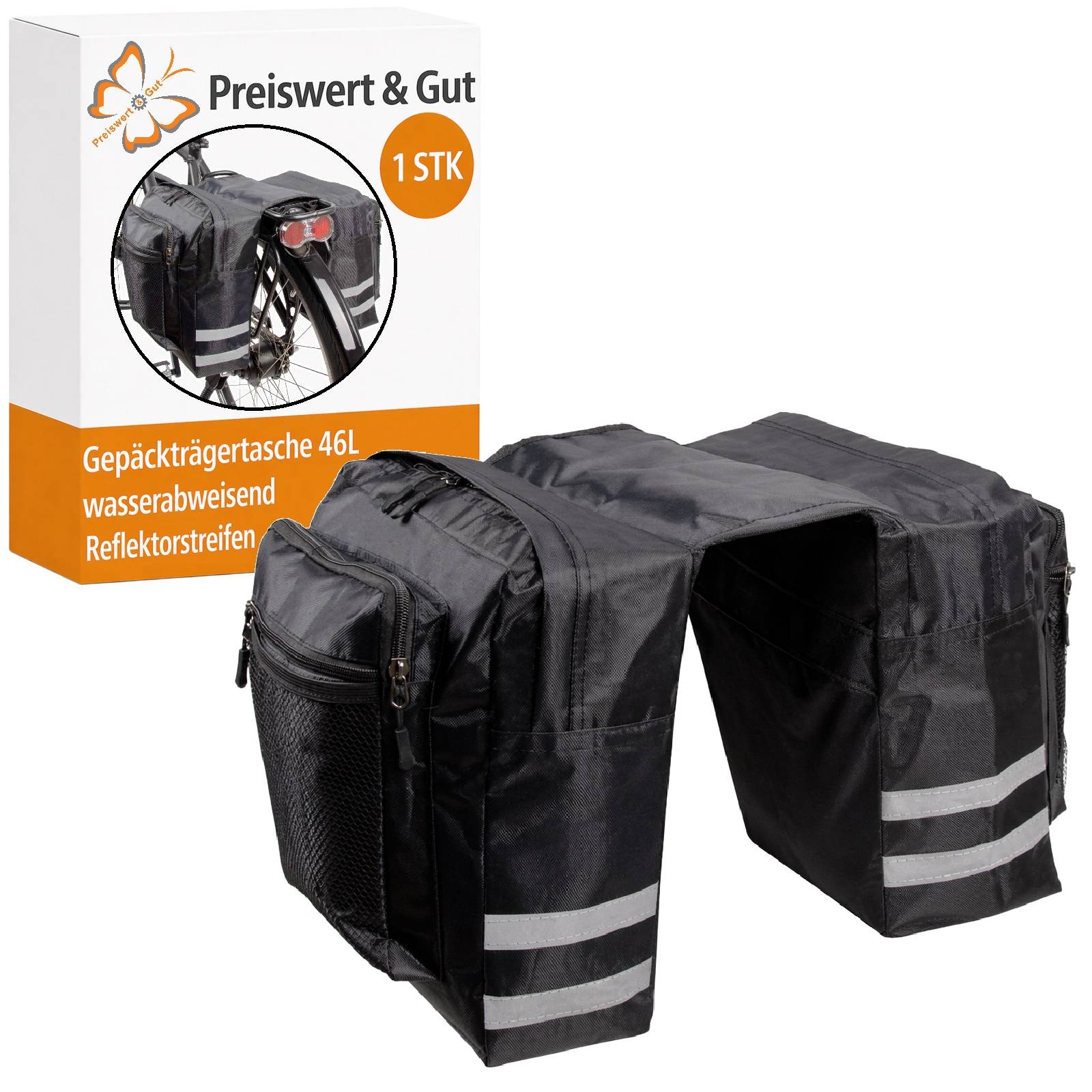 Fahrradtasche Gepäckträger 32x26x10cm je Gepäckträgertasche - Fahrrad Doppel 46L