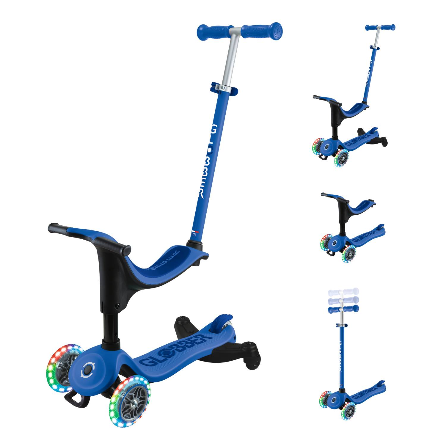 GLOBBER GO-UP SPORTY LIGHTS 360 dunkelblau, mit Leuchtrollen