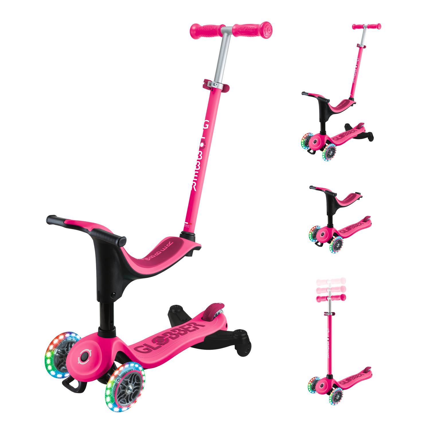 GLOBBER GO-UP SPORTY LIGHTS 360 fuchsia pink, mit Leuchtrollen