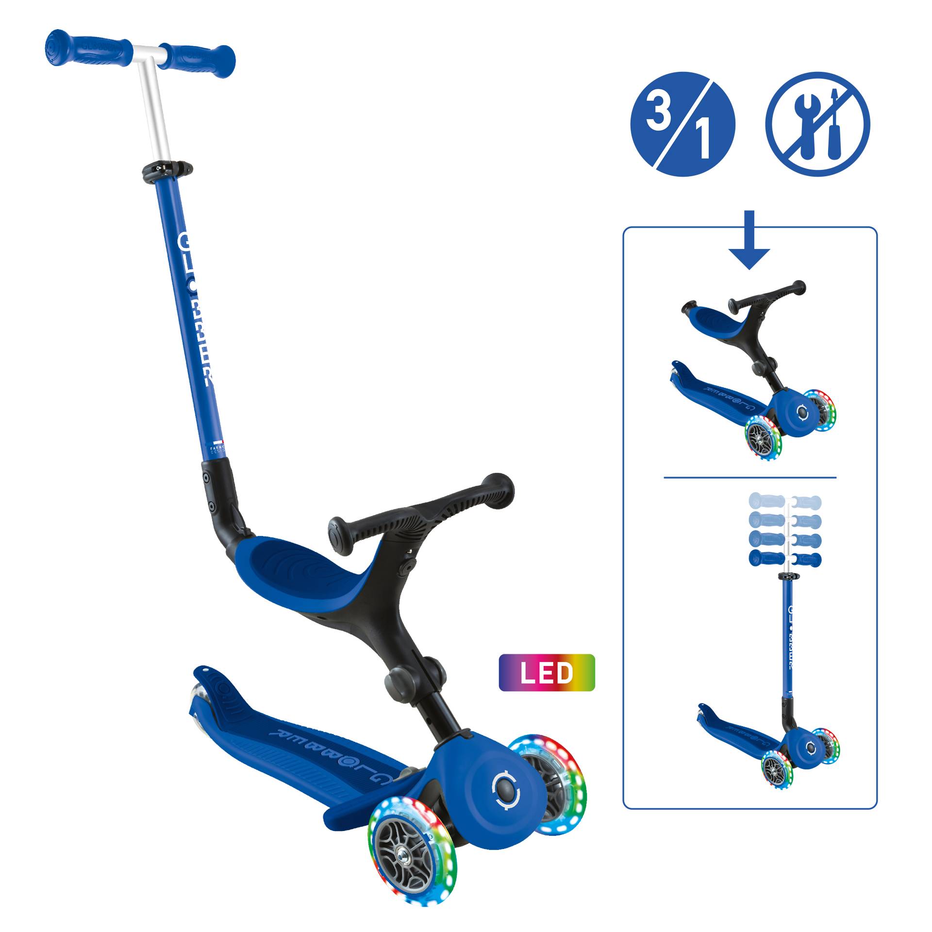 GLOBBER GO-UP ACTIVE LIGHTS blau-dunkelblau, mit Leuchtrollen