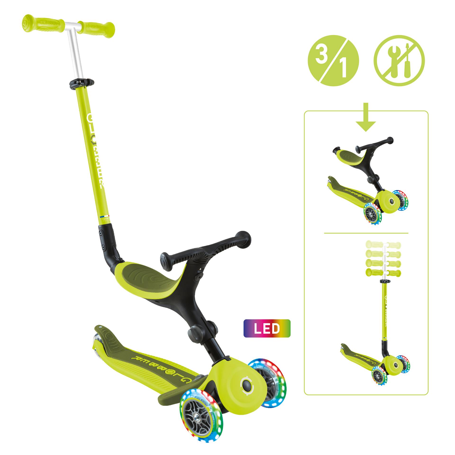 GLOBBER GO-UP ACTIVE LIGHTS lime grün-grün, mit Leuchtrollen