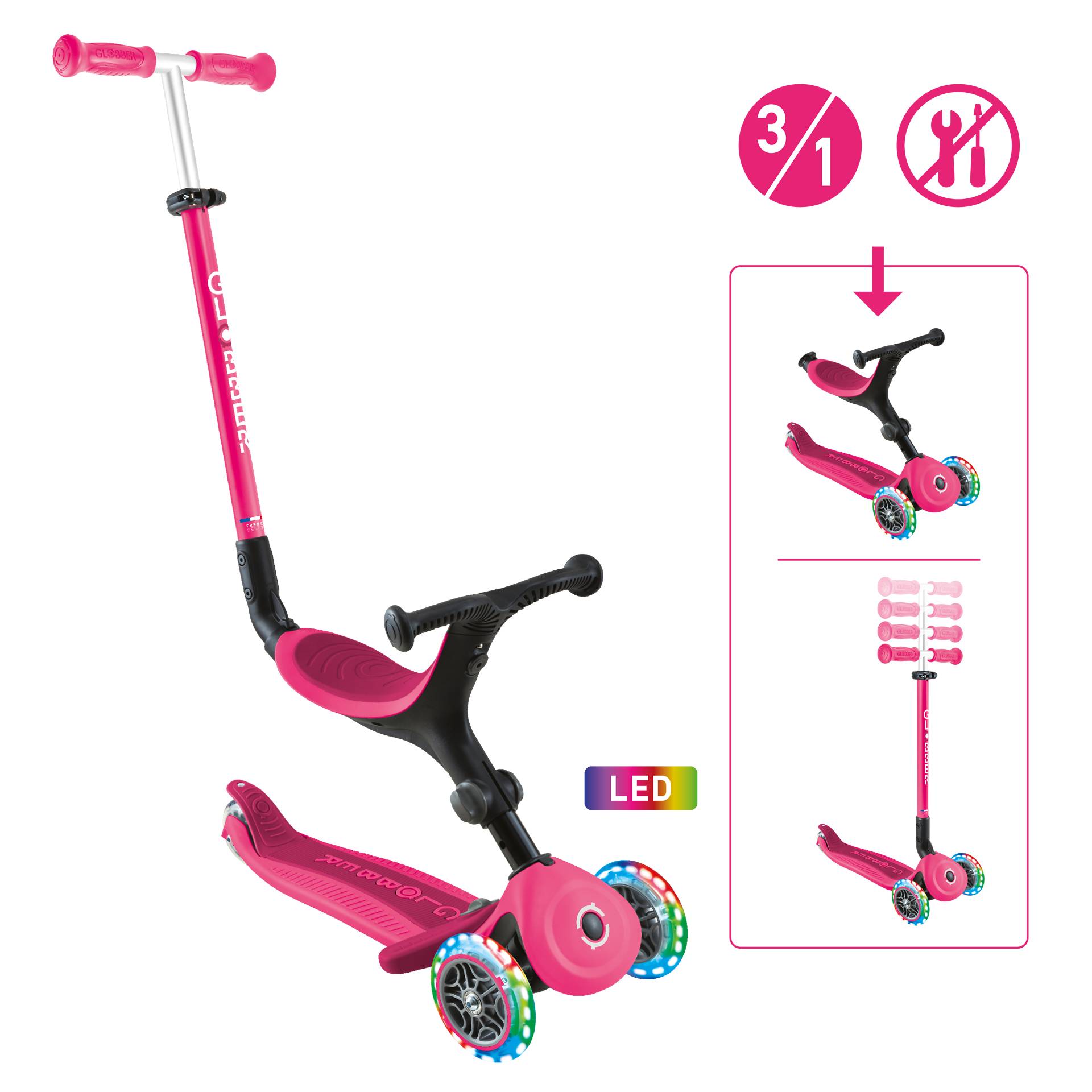 GLOBBER GO-UP ACTIVE LIGHTS fuchsia pink, mit Leuchtrollen