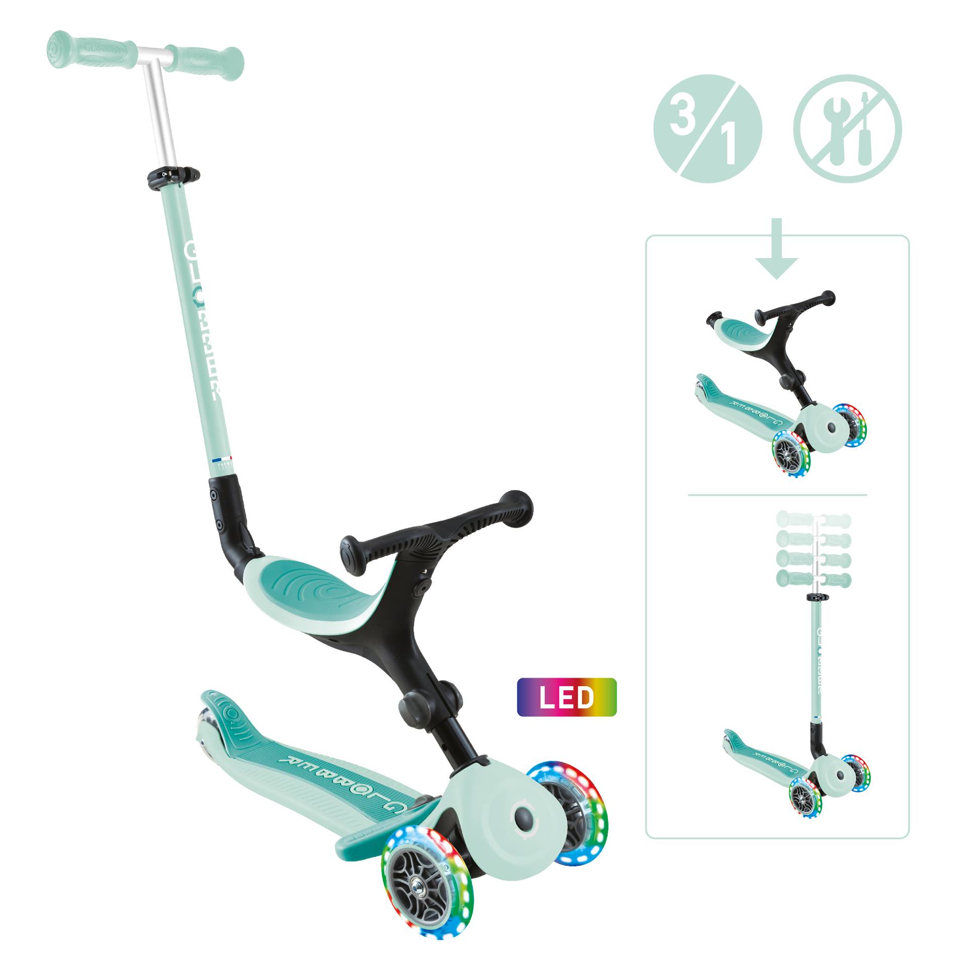 GLOBBER GO-UP ACTIVE LIGHTS mint-dunkelmint, mit Leuchtrollen