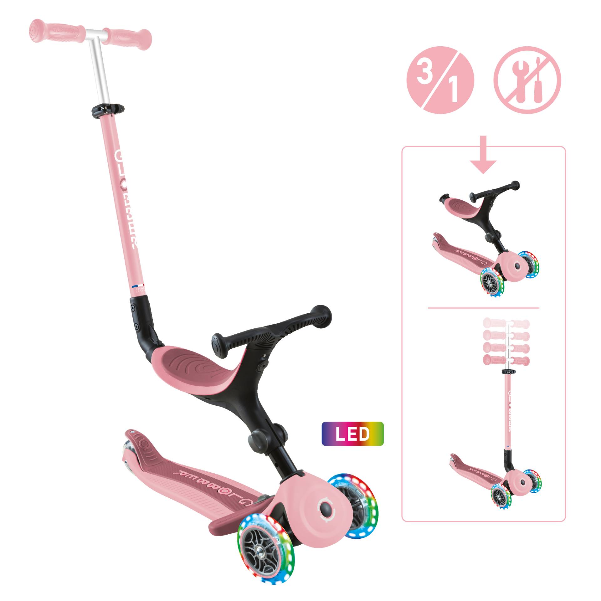 GLOBBER GO-UP ACTIVE LIGHTS pastellrosa-rosa, mit Leuchtrollen