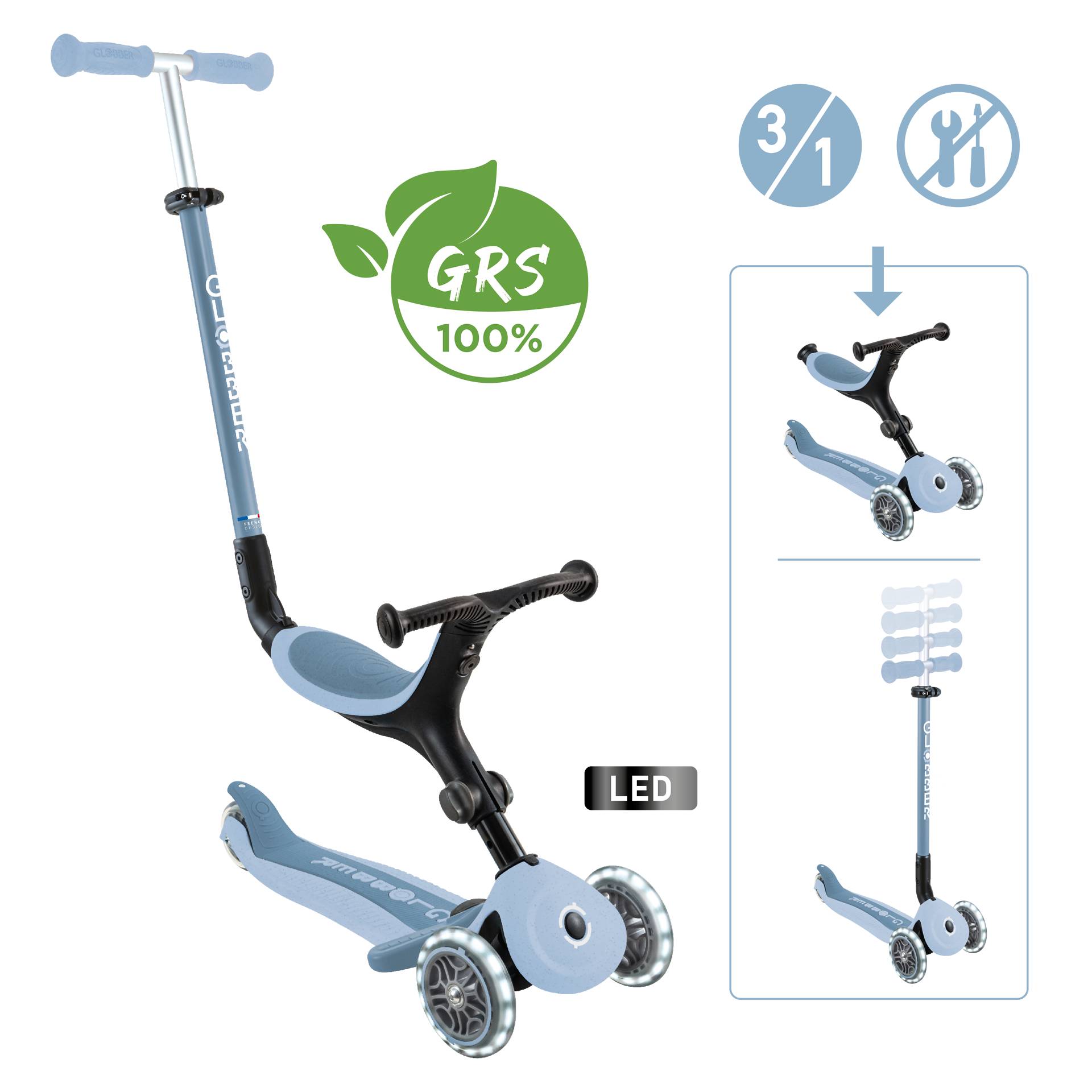 GLOBBER GO-UP ACTIVE LIGHTS ECO blaubeere, mit Leuchtrollen