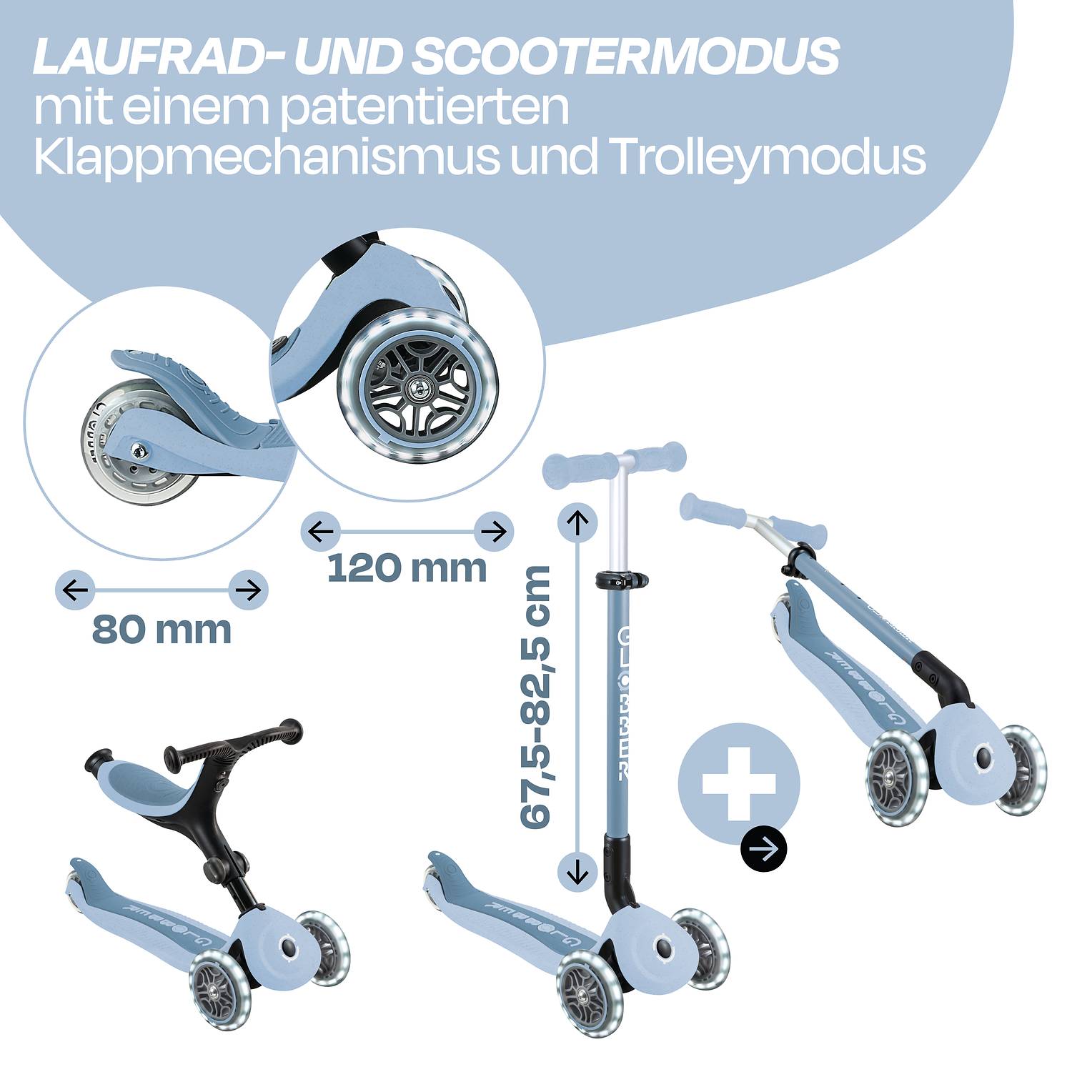 GLOBBER GO-UP ACTIVE LIGHTS ECO blaubeere, mit Leuchtrollen