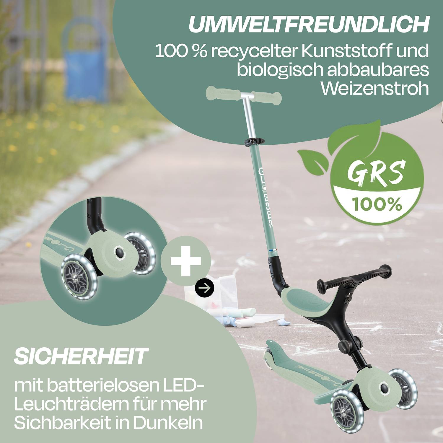 GLOBBER GO-UP ACTIVE LIGHTS ECO pistazie, mit Leuchtrollen