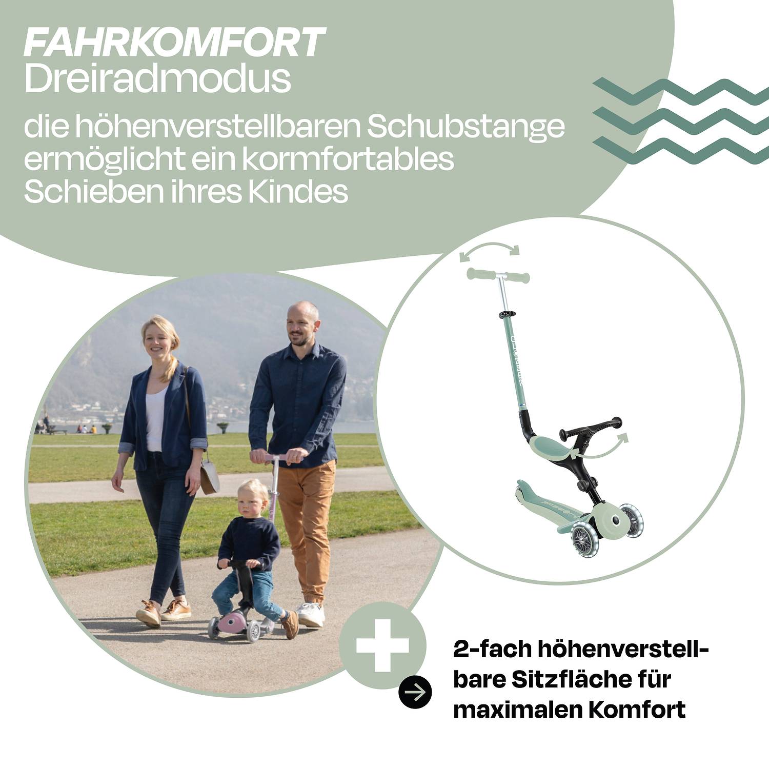 GLOBBER GO-UP ACTIVE LIGHTS ECO pistazie, mit Leuchtrollen