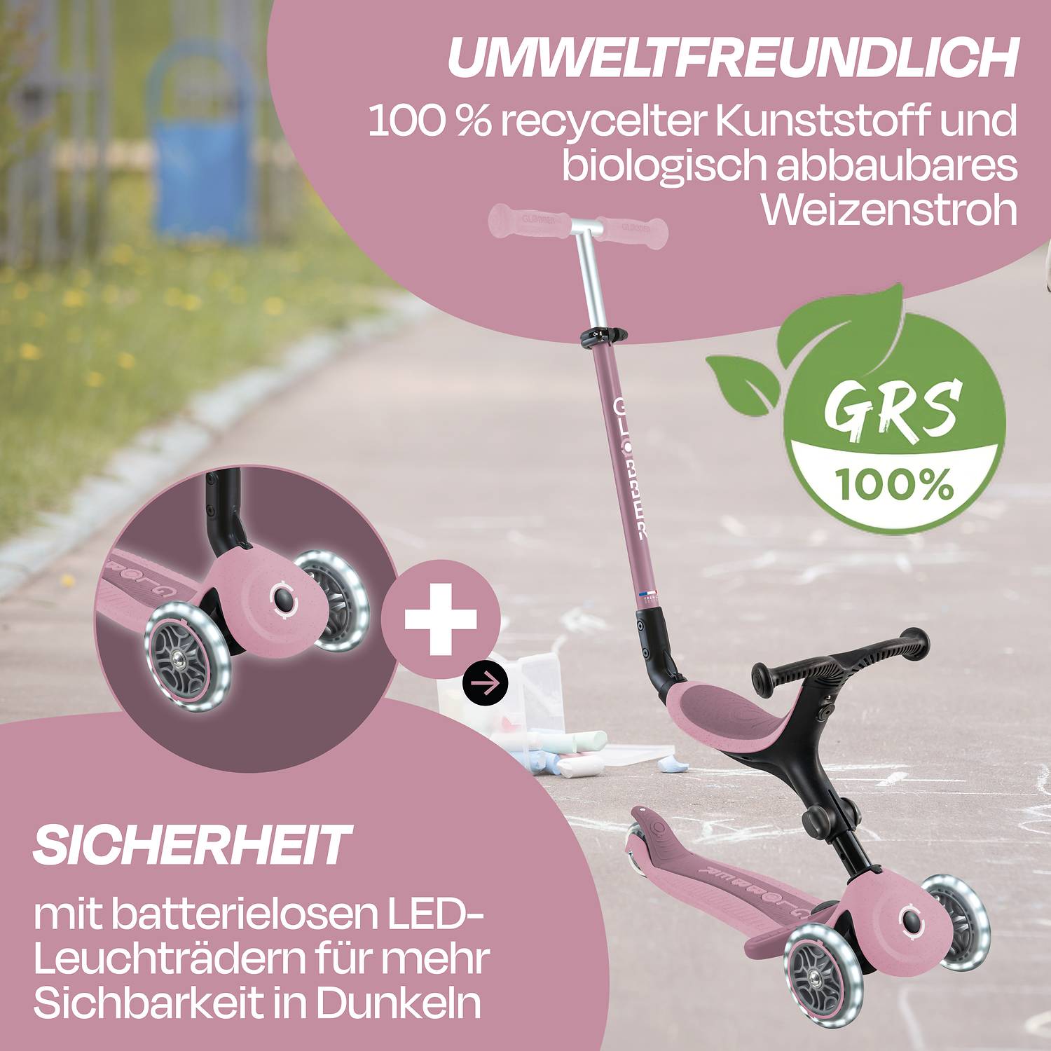 GLOBBER GO-UP ACTIVE LIGHTS ECO beere, mit Leuchtrollen