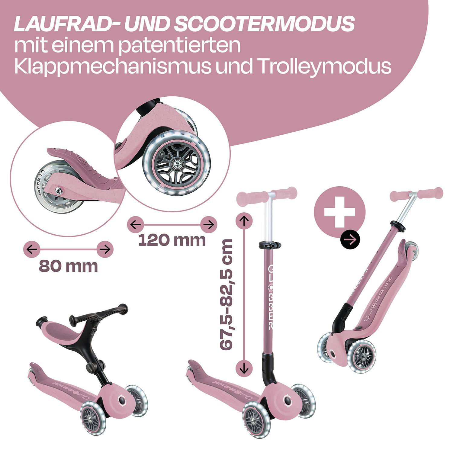 GLOBBER GO-UP ACTIVE LIGHTS ECO beere, mit Leuchtrollen