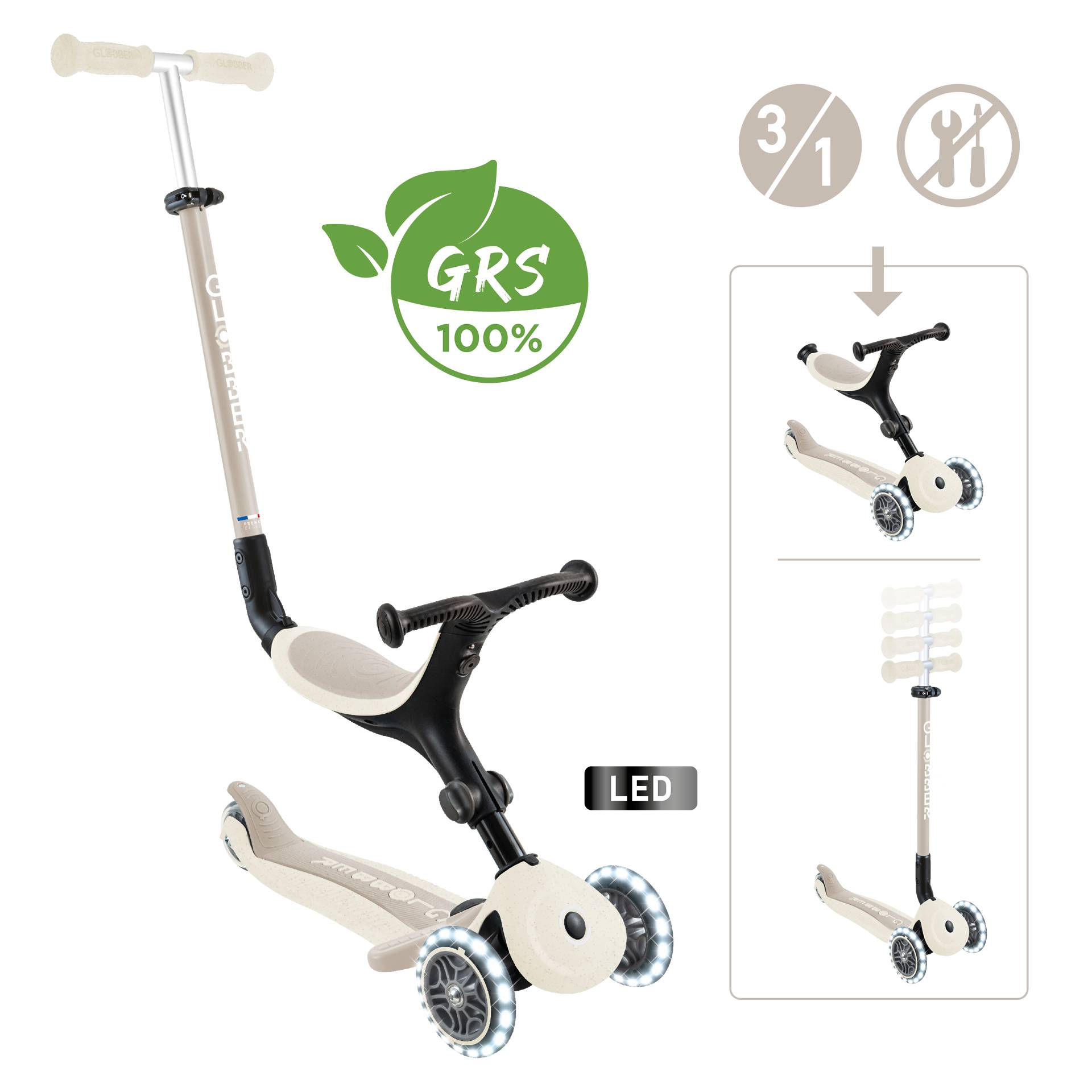 GLOBBER GO-UP ACTIVE LIGHTS ECO kokos weiß, mit Leuchtrollen