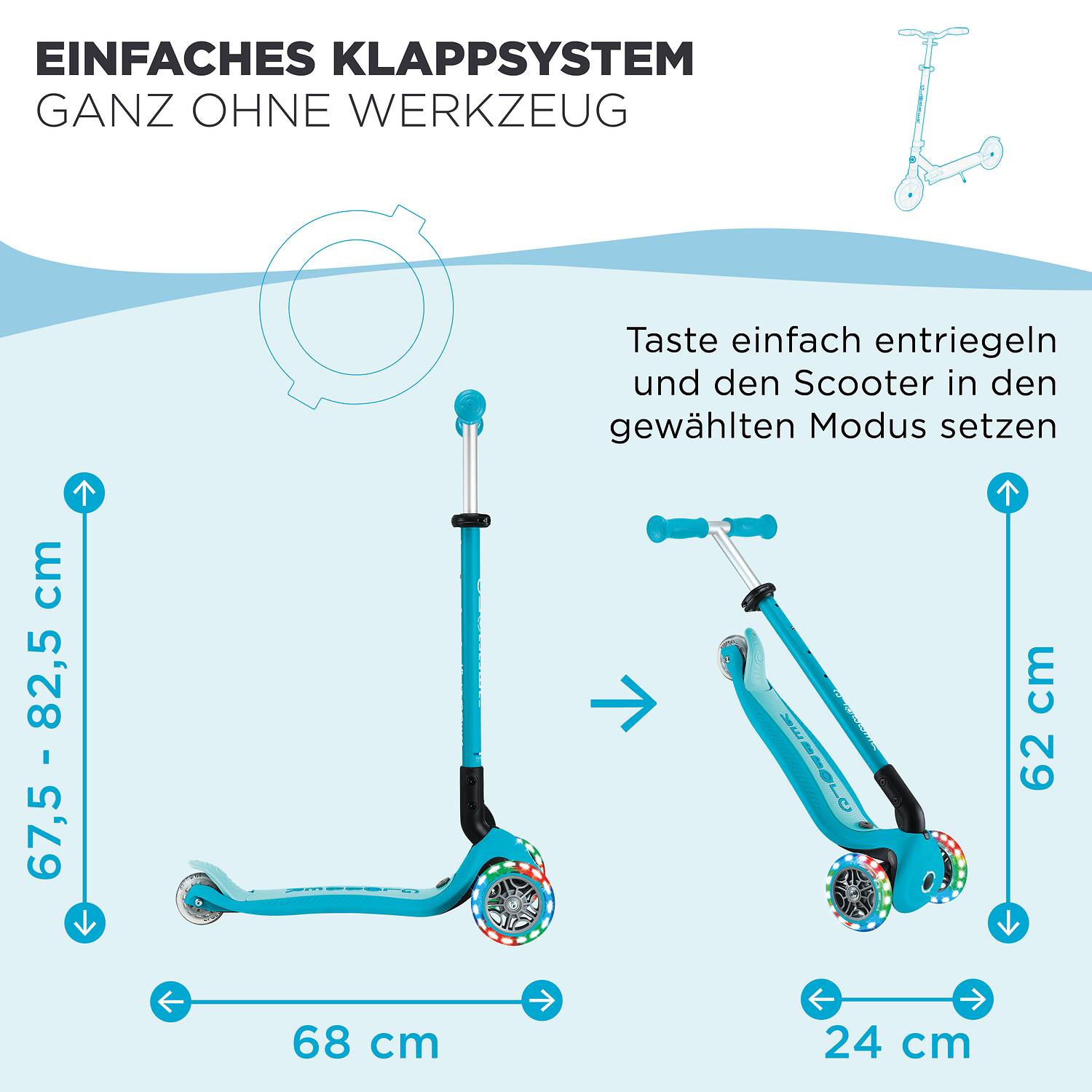 GLOBBER GO-UP ACTIVE LIGHTS 360 blau, mit Leuchtrollen