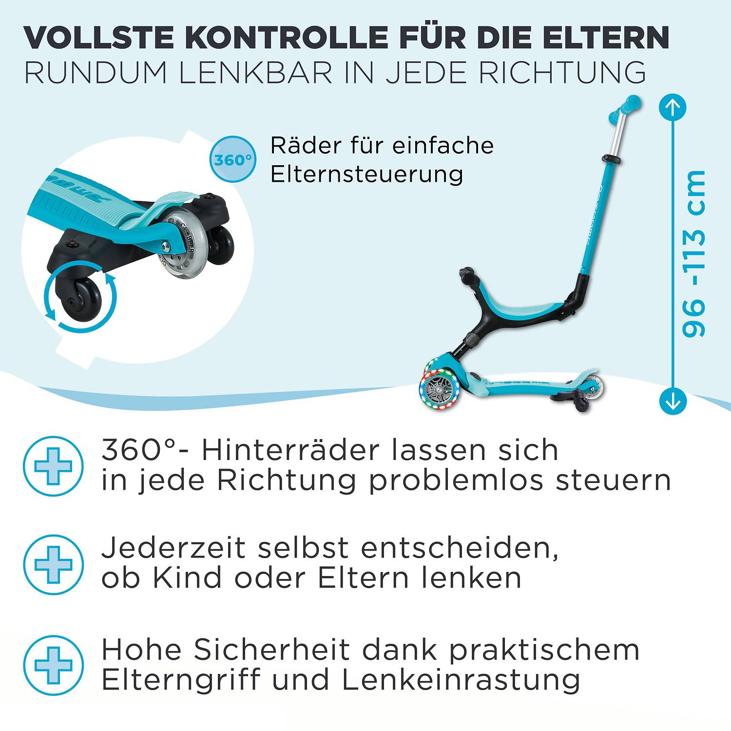 GLOBBER GO-UP ACTIVE LIGHTS 360 blau, mit Leuchtrollen
