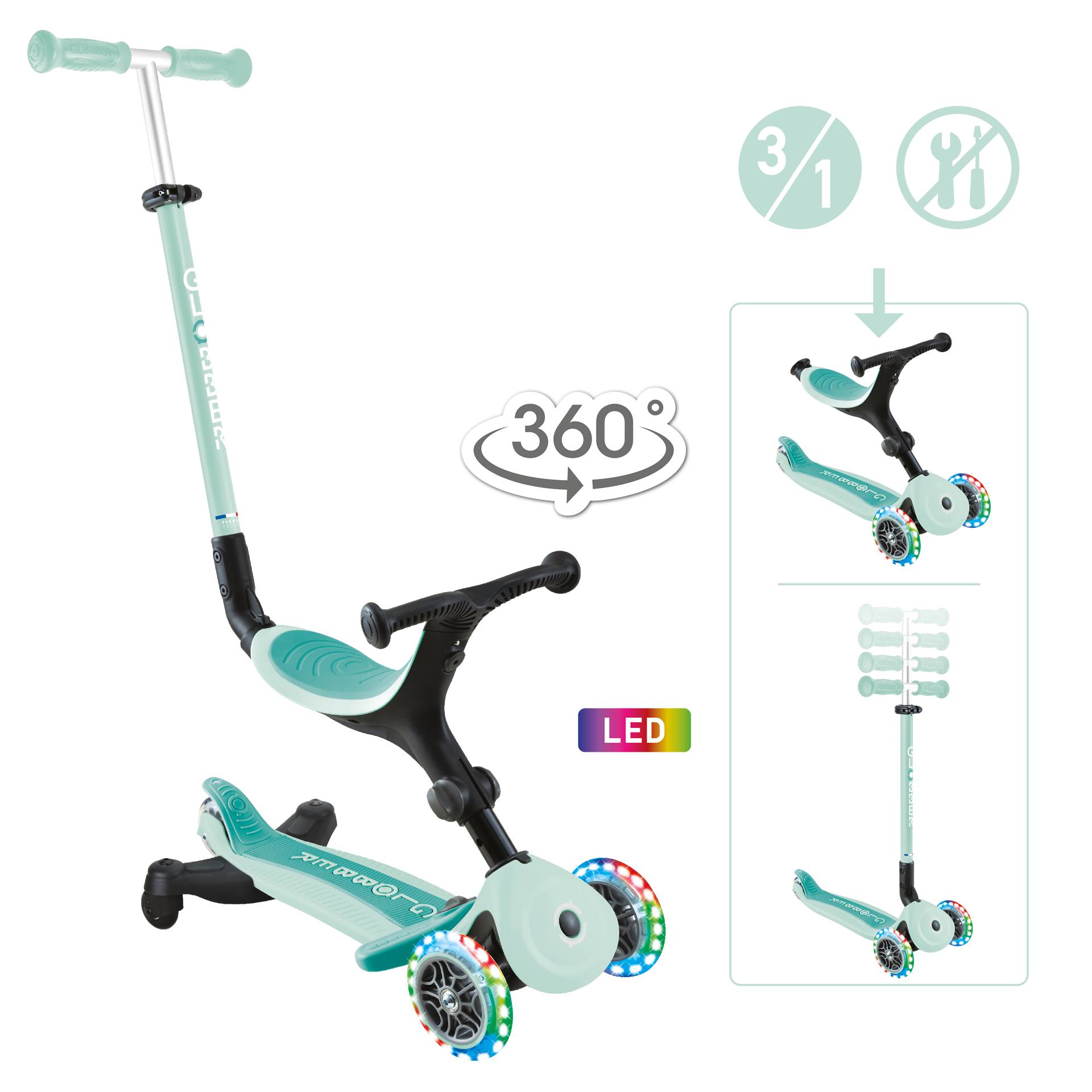 GLOBBER GO-UP ACTIVE LIGHTS 360 mint, mit Leuchtrollen