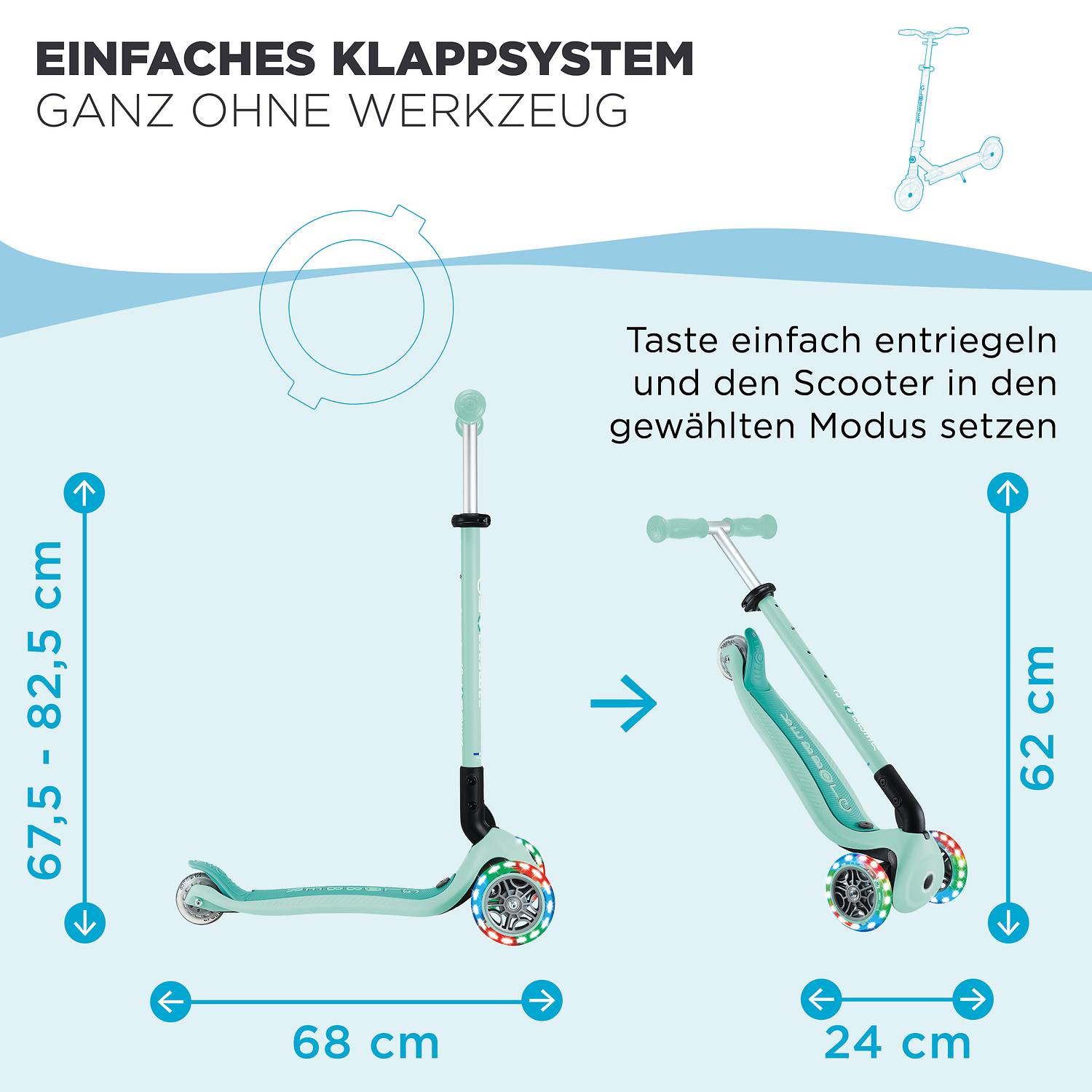 GLOBBER GO-UP ACTIVE LIGHTS 360 mint, mit Leuchtrollen