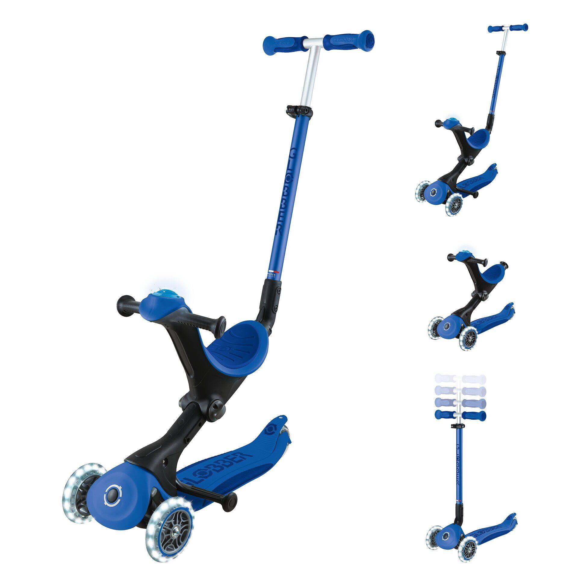 GLOBBER GO-UP DELUXE LIGHTS dunkelblau, mit Leuchtrollen und Leuchtmodul