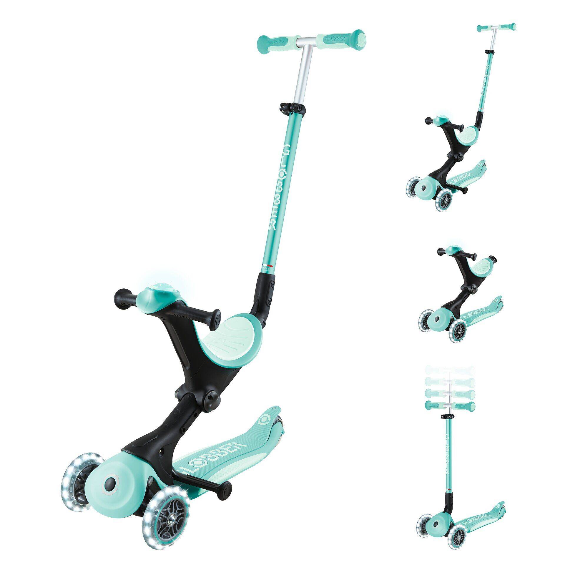 GLOBBER GO-UP DELUXE LIGHTS dunkelmint, mit Leuchtrollen und Leuchtmodul