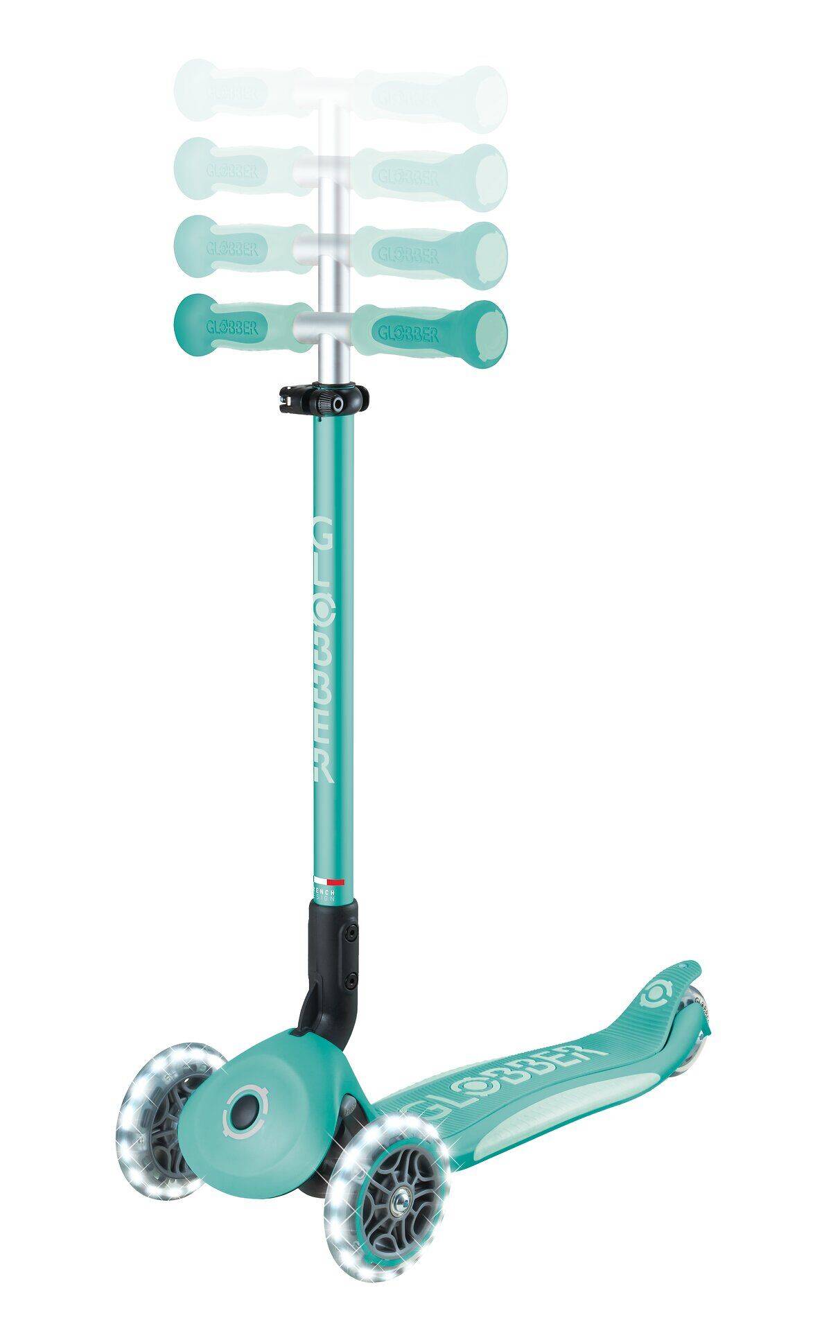 GLOBBER GO-UP DELUXE LIGHTS dunkelmint, mit Leuchtrollen und Leuchtmodul