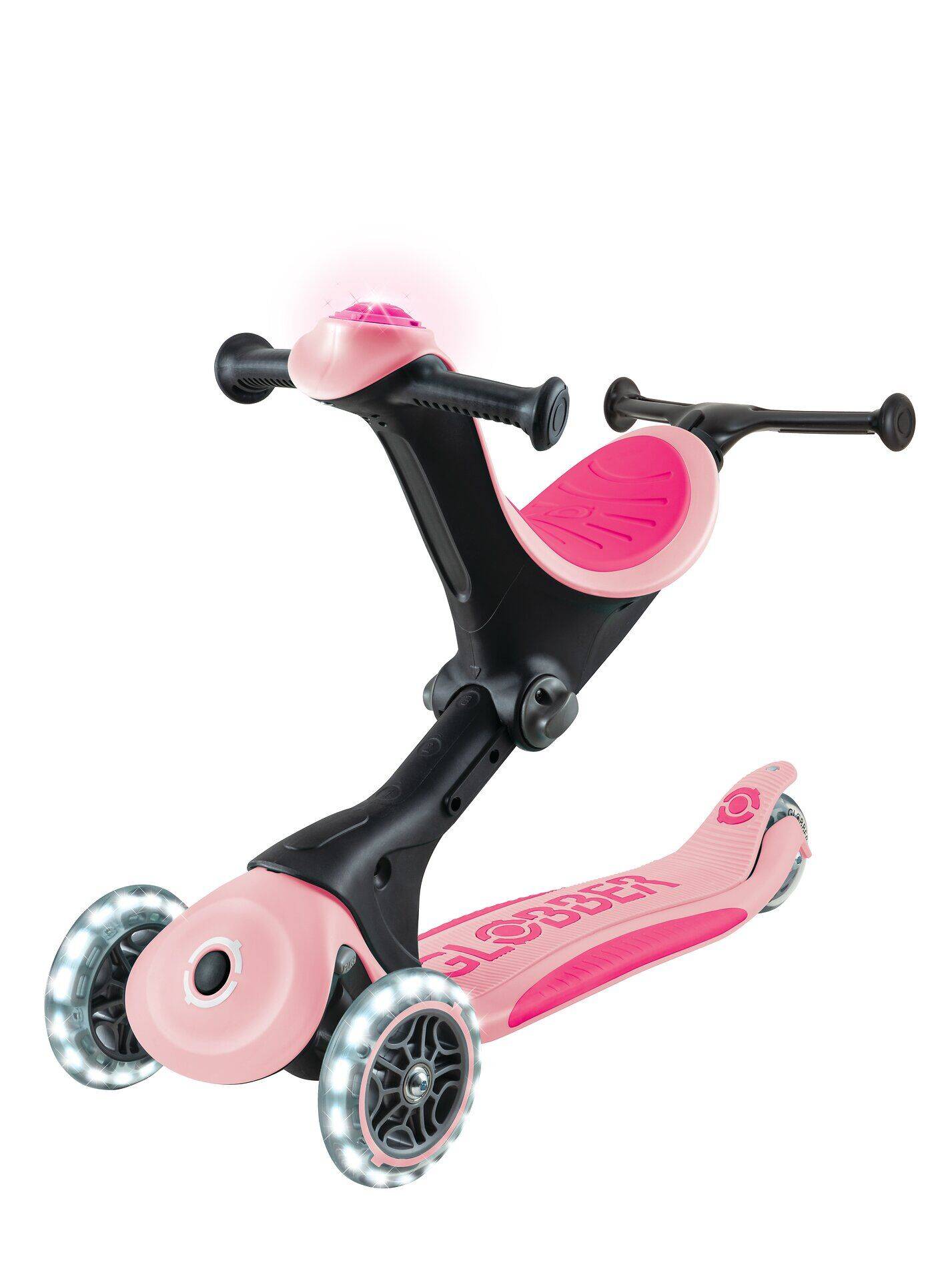GLOBBER GO-UP DELUXE LIGHTS pastellrosa, mit Leuchtrollen und Leuchtmodul