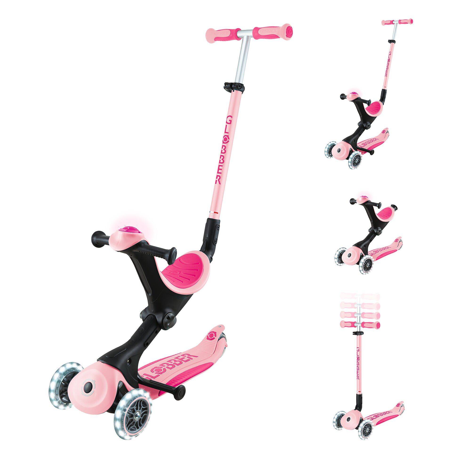 GLOBBER GO-UP DELUXE LIGHTS pastellrosa, mit Leuchtrollen und Leuchtmodul