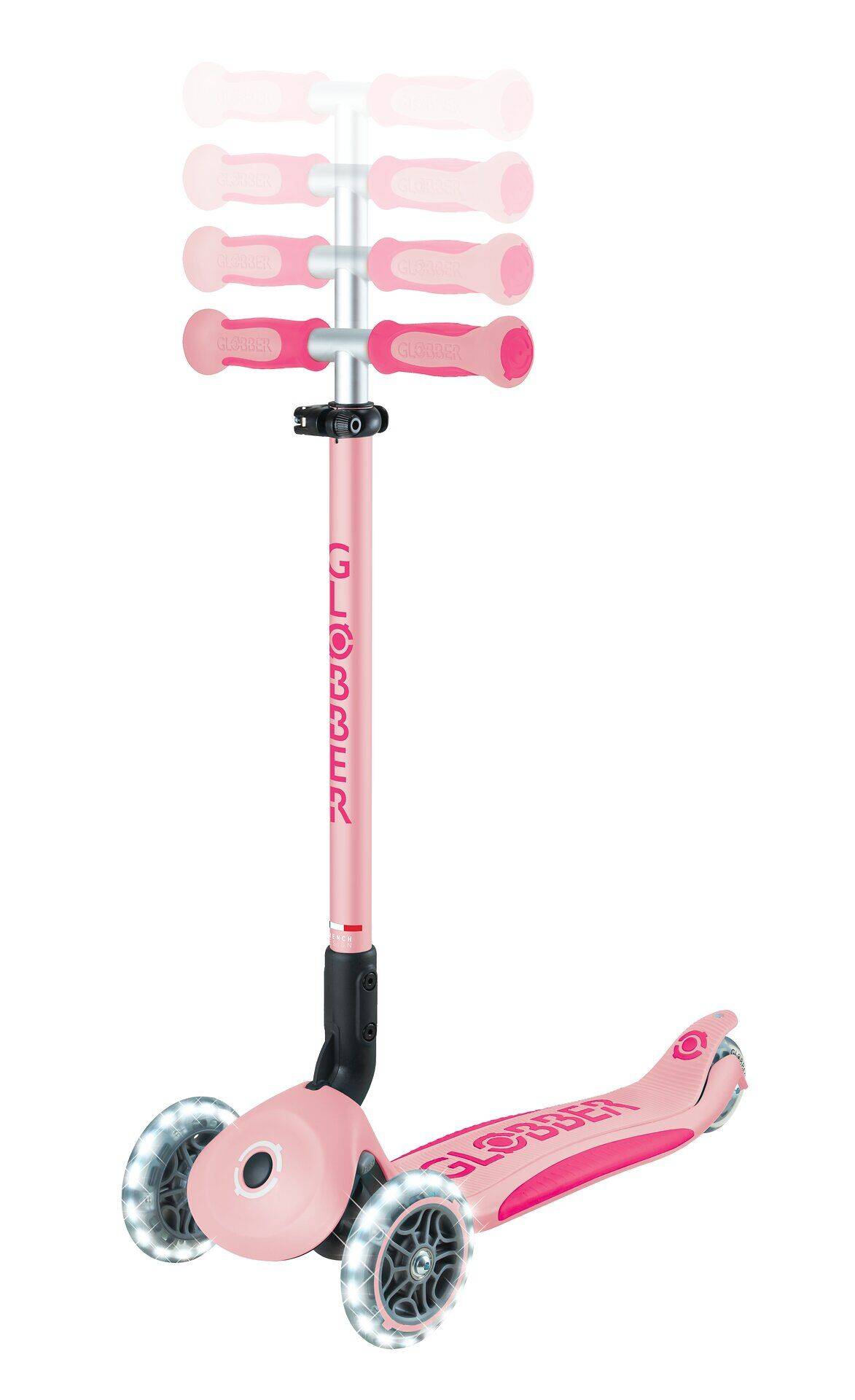 GLOBBER GO-UP DELUXE LIGHTS pastellrosa, mit Leuchtrollen und Leuchtmodul