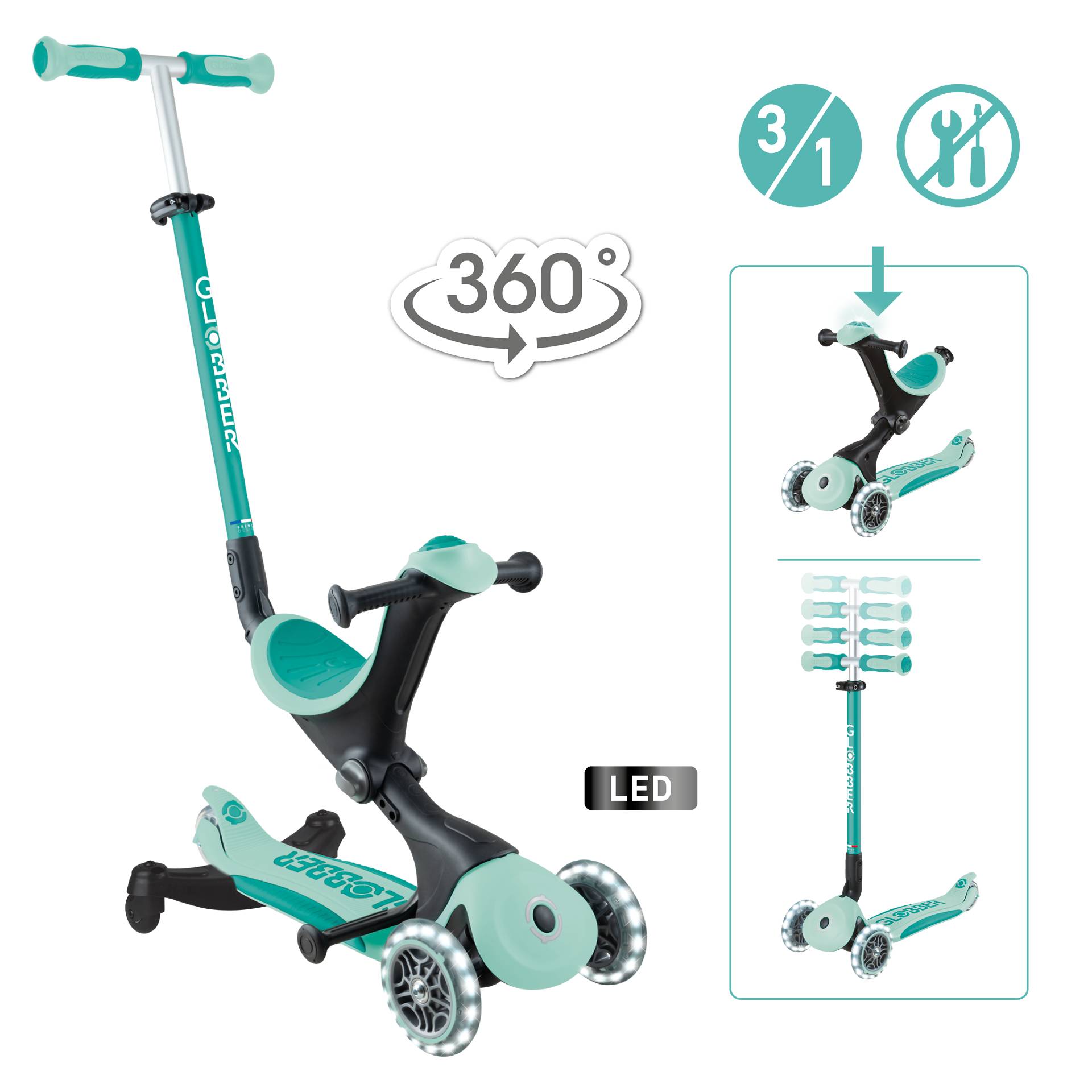 GLOBBER GO-UP DELUXE LIGHTS 360 mint, mit Leuchtrollen