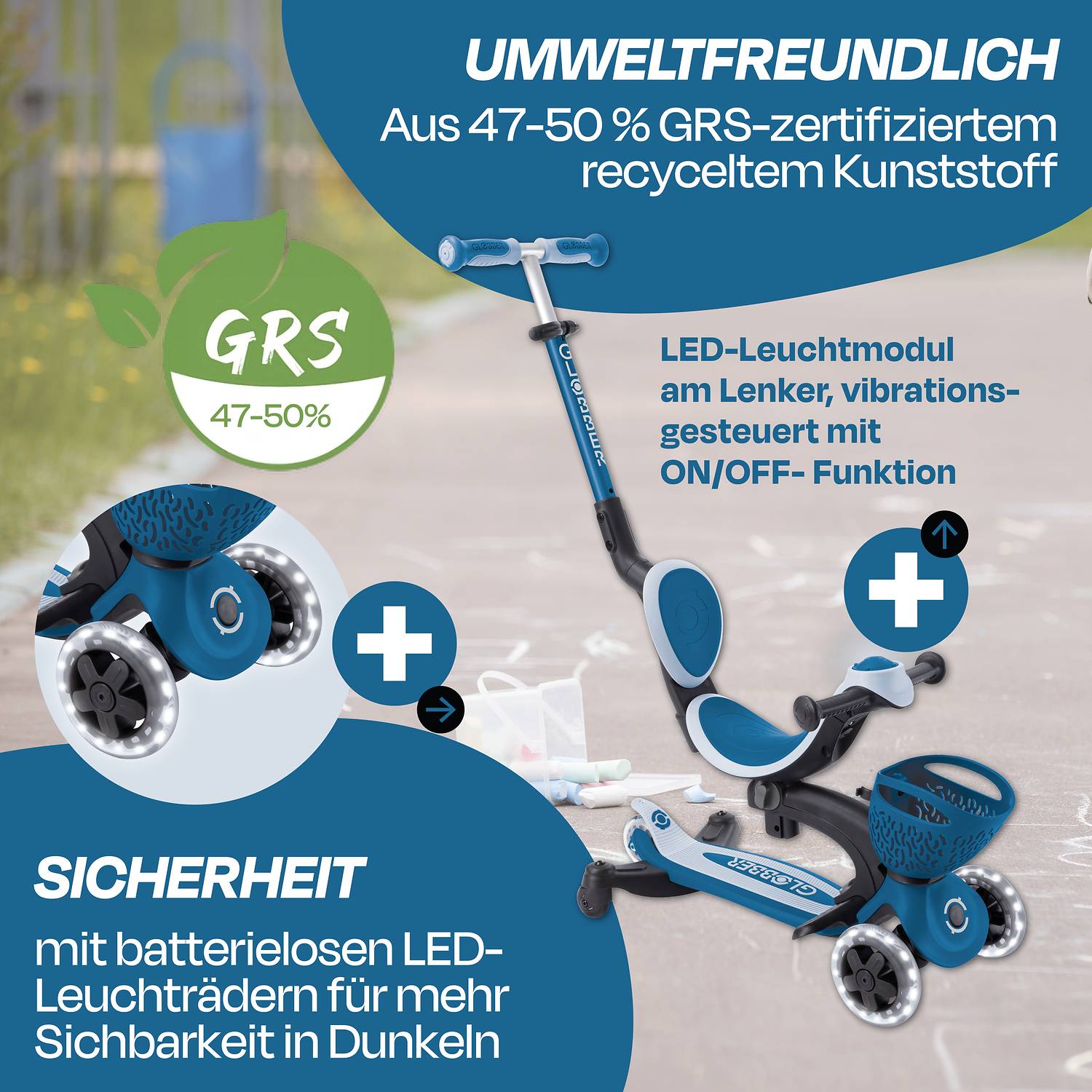 GLOBBER GO-UP BABY 360 LIGHTS petrol, mit Leuchtrollen und Leuchtmodul