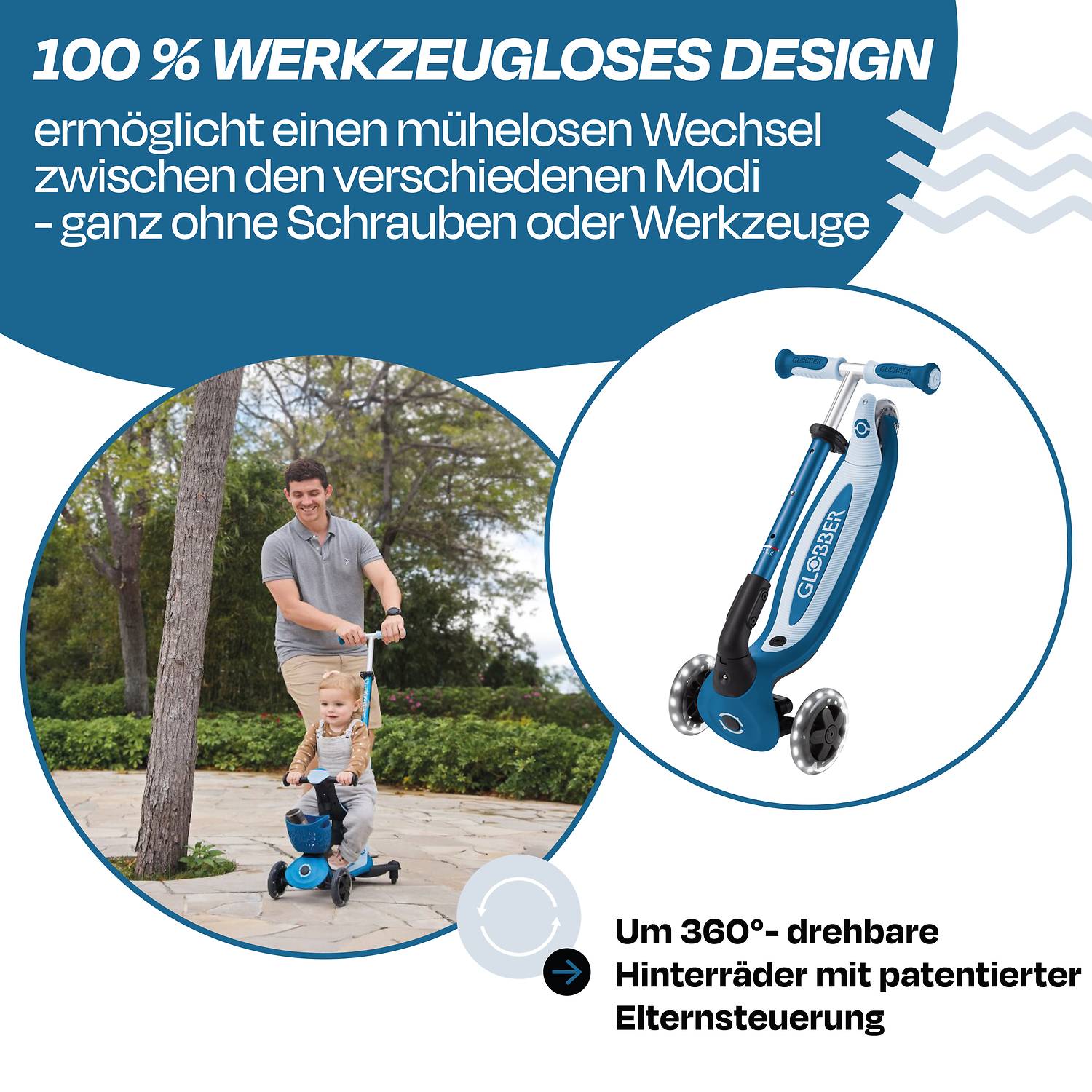 GLOBBER GO-UP BABY 360 LIGHTS petrol, mit Leuchtrollen und Leuchtmodul