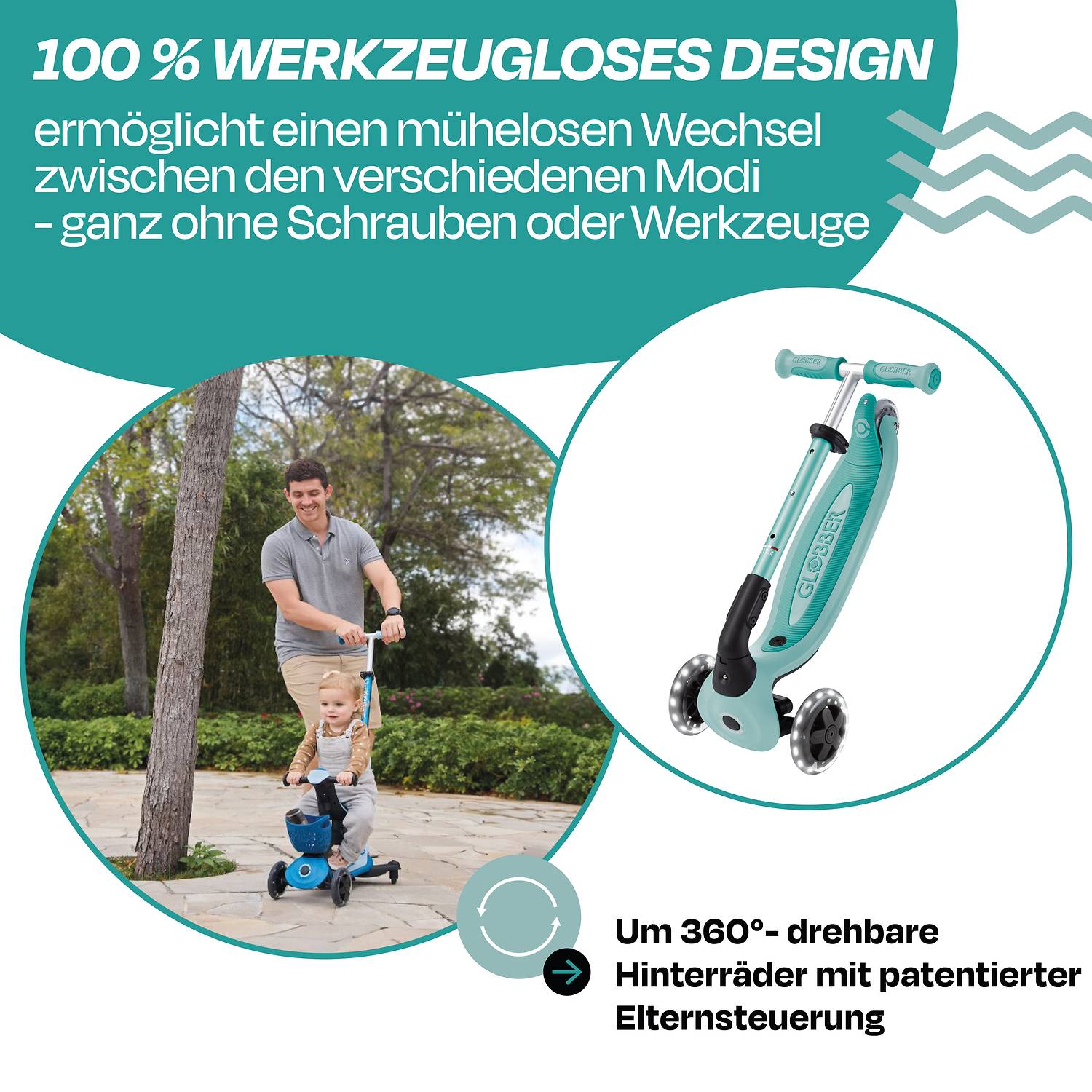 GLOBBER GO-UP BABY 360 LIGHTS mint, mit Leuchtrollen und Leuchtmodul