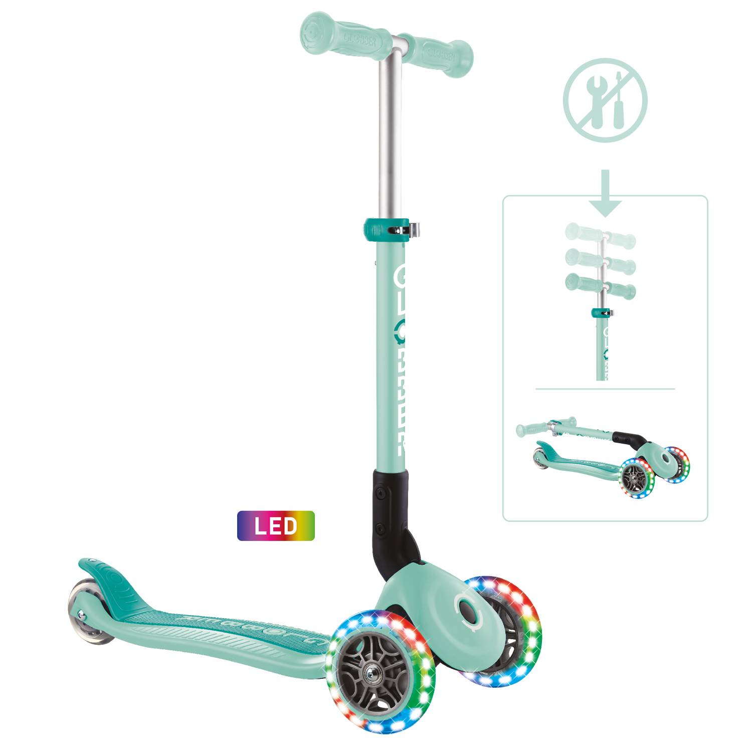 GLOBBER JUNIOR FOLDABLE LIGHTS mint, mit Leuchtrollen