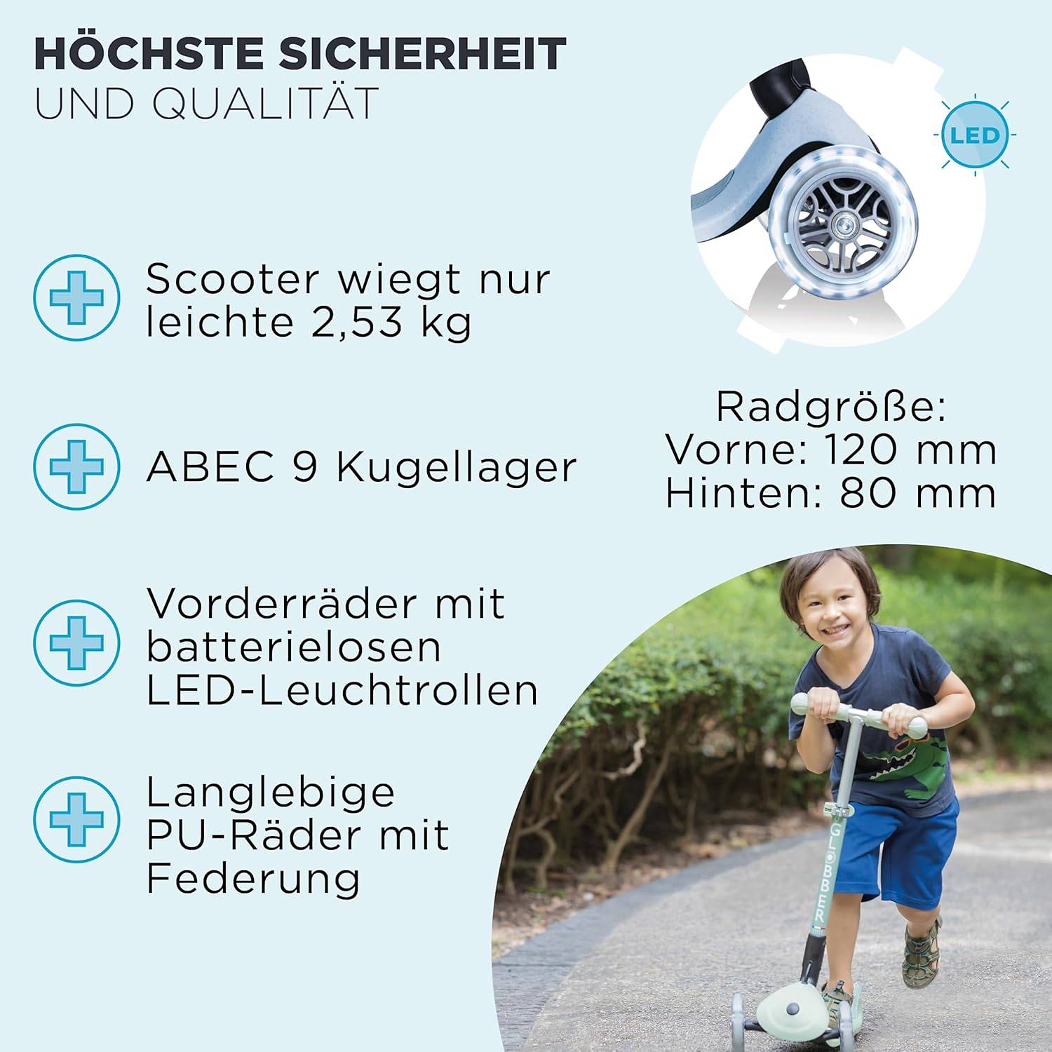 GLOBBER JUNIOR FOLDABLE LIGHTS ECO blaubeere, mit Leuchtrollen