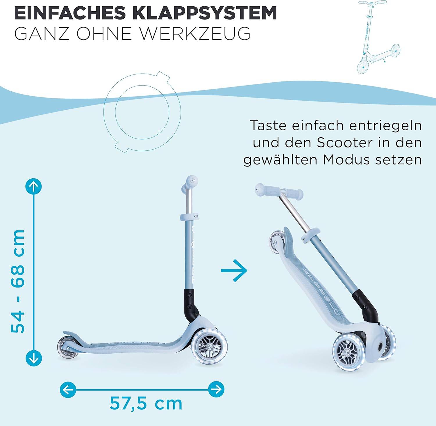 GLOBBER JUNIOR FOLDABLE LIGHTS ECO blaubeere, mit Leuchtrollen
