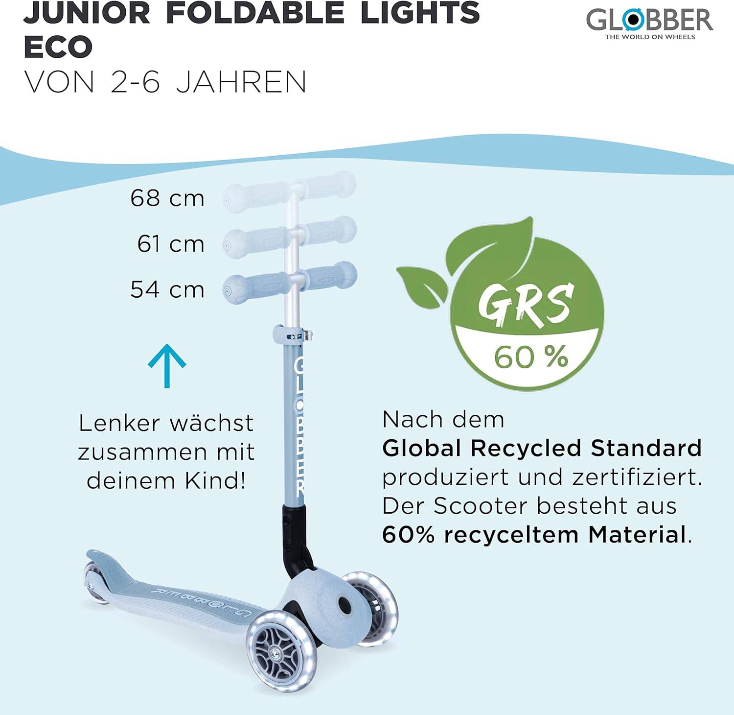 GLOBBER JUNIOR FOLDABLE LIGHTS ECO blaubeere, mit Leuchtrollen
